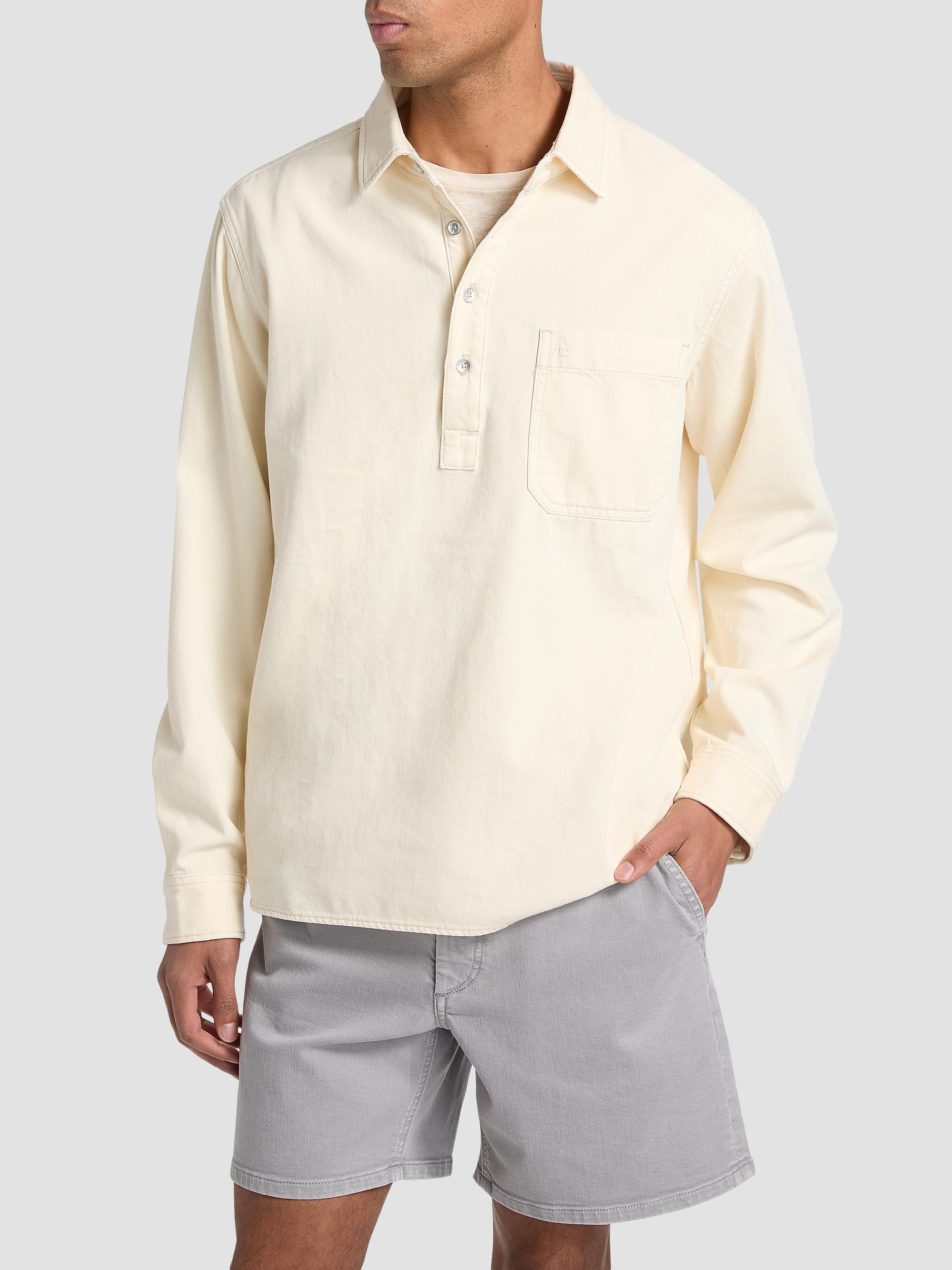 rag & bone Men's Denim Long-Sleeve Polo Shirt - Ecru | Thumbnail 3