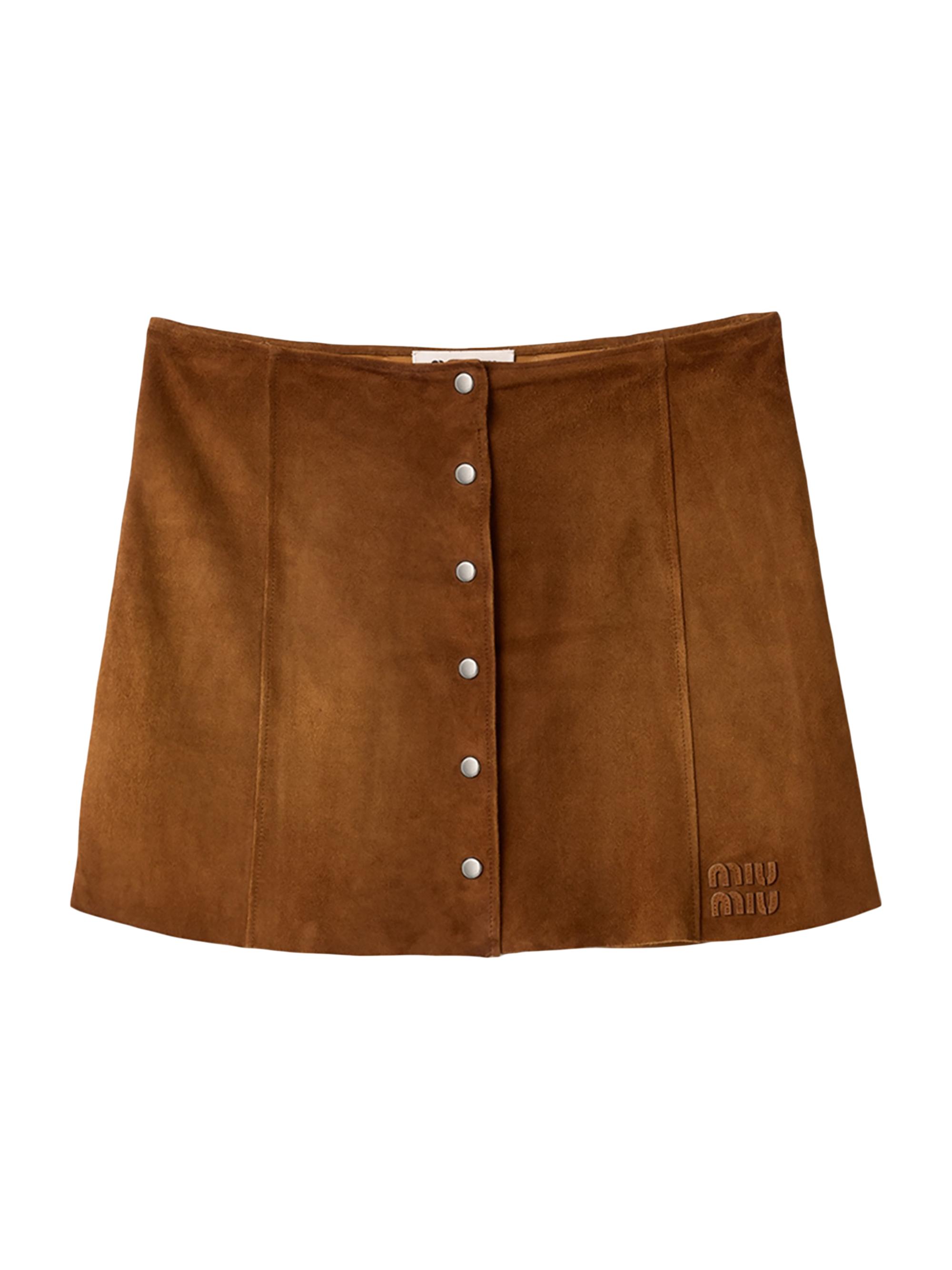 Miu Miu Women's Waxed Suede Miniskirt - Brown - Women's Clothing