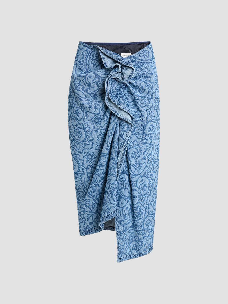 Dries Van Noten Women's Sinas Floral Cotton Midi Skirt In Blue