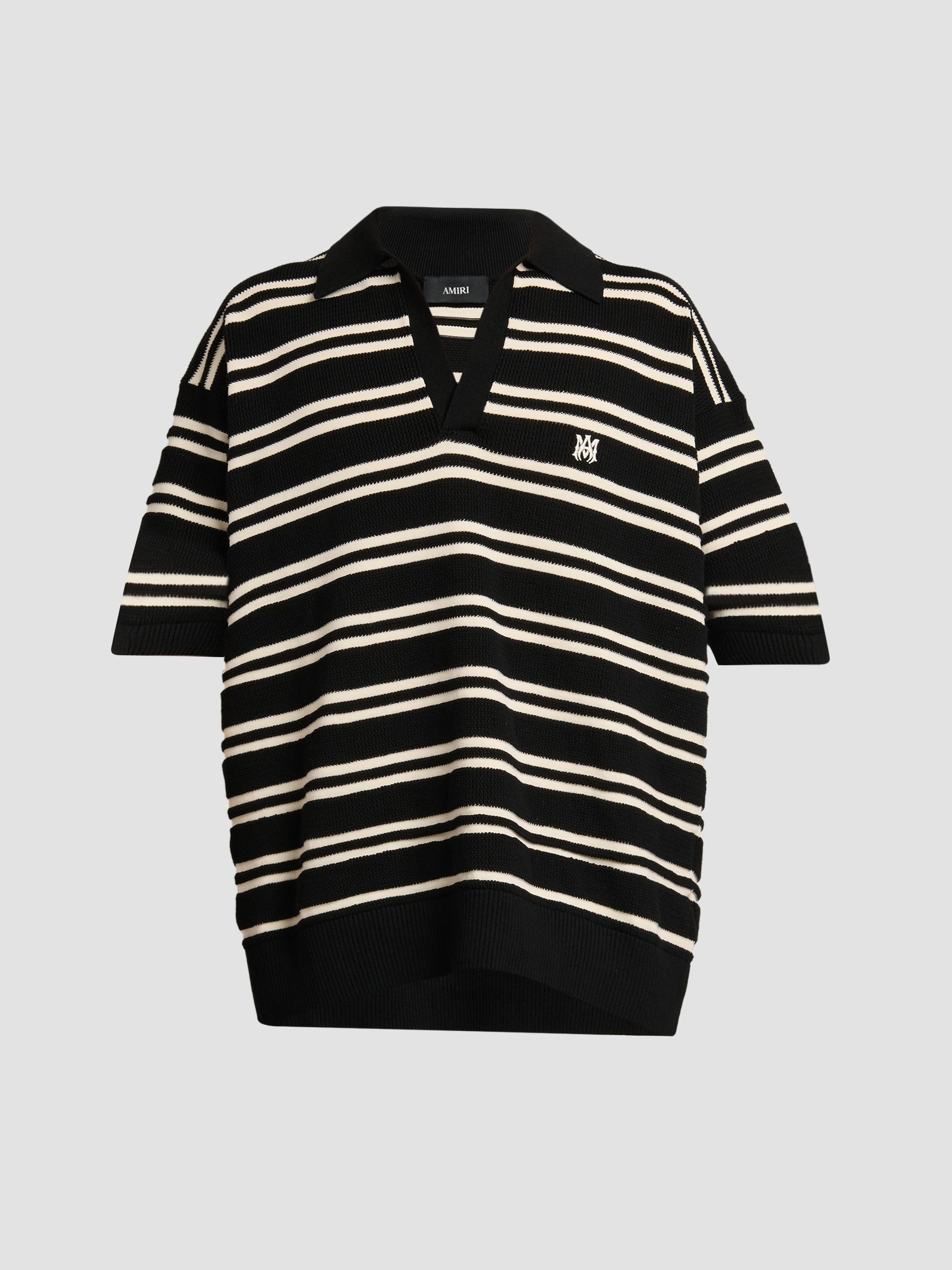 Amiri Men's Striped Cotton-Blend Polo Shirt - Black | Thumbnail 6