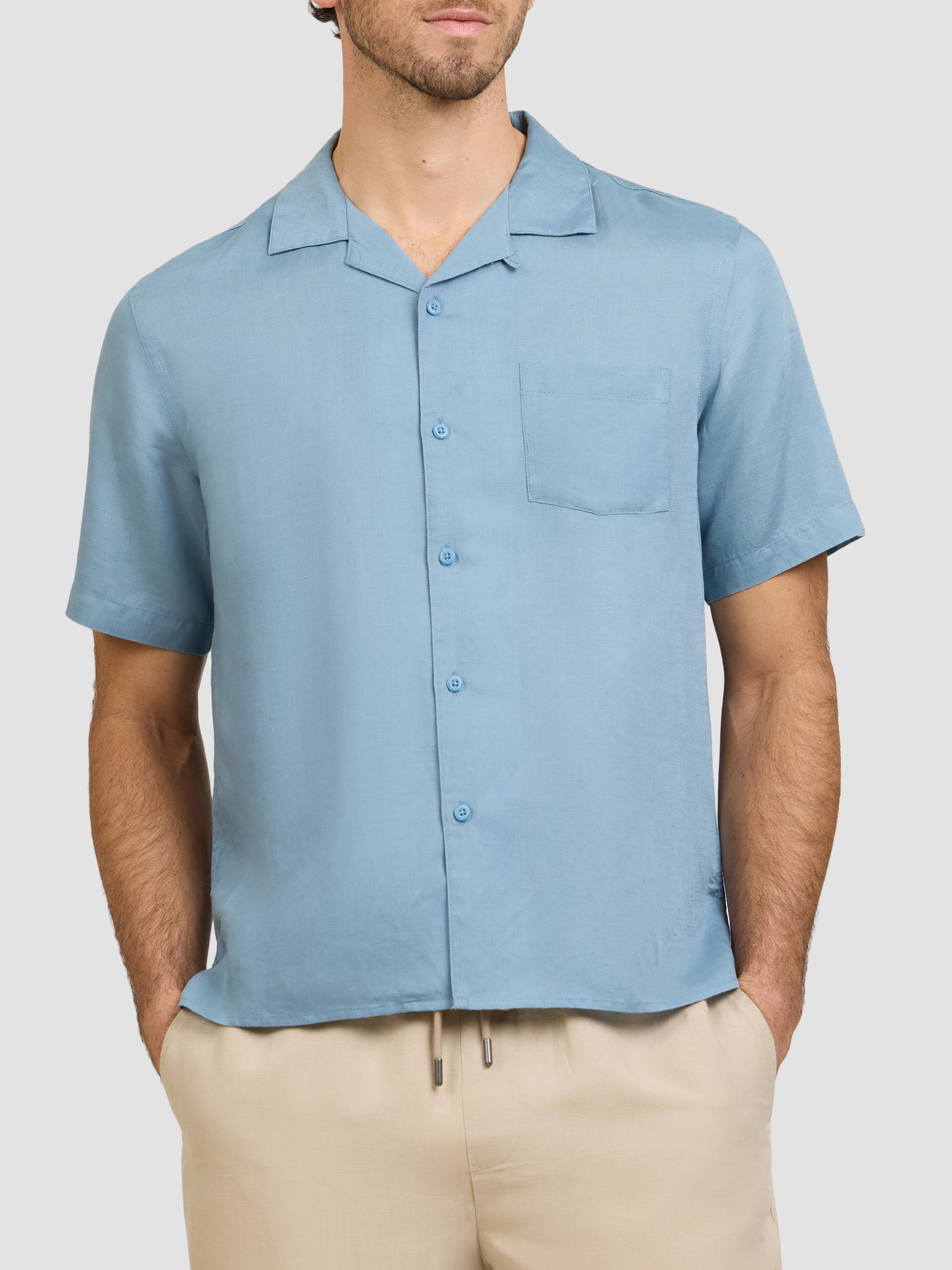 Onia Men's Air Linen-Blend Camp Shirt - Lagoon - Women's Clothing