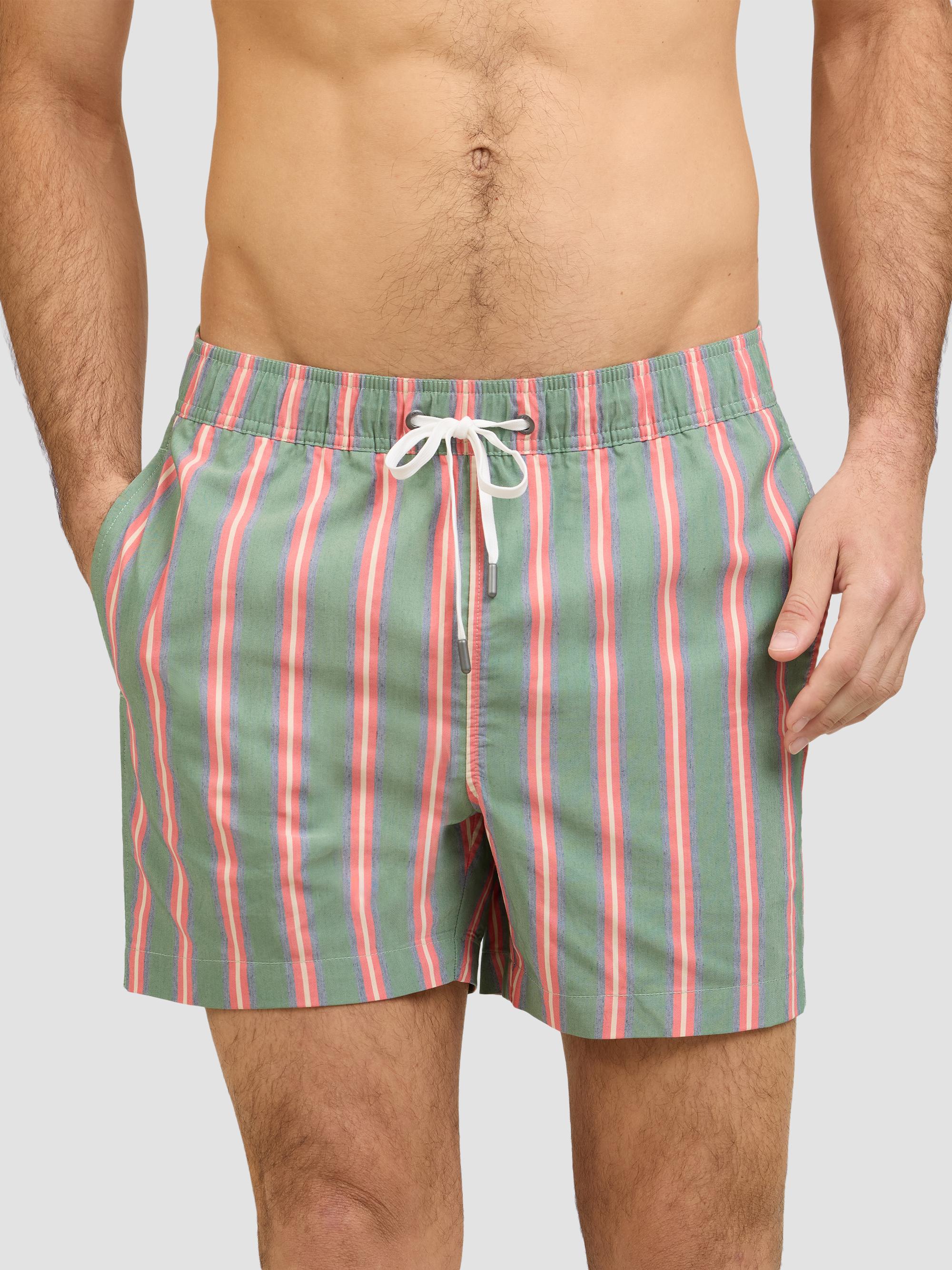 Onia Men's Charles Striped 5'' Swim Trunks - Green Multi - Women's Clothing