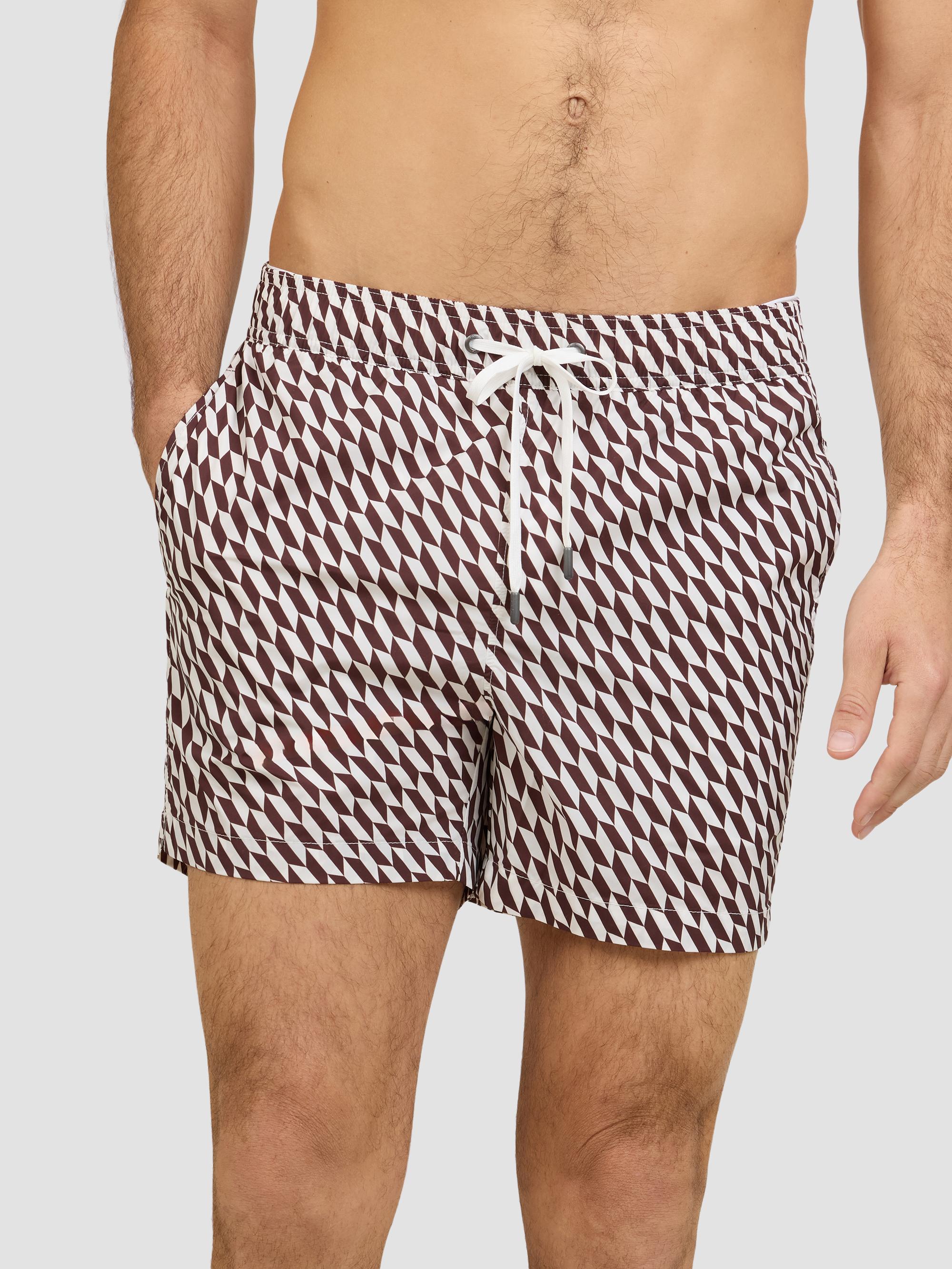 Onia Men's Charles Geometric 5'' Swim Trunks - Chocolate Multi