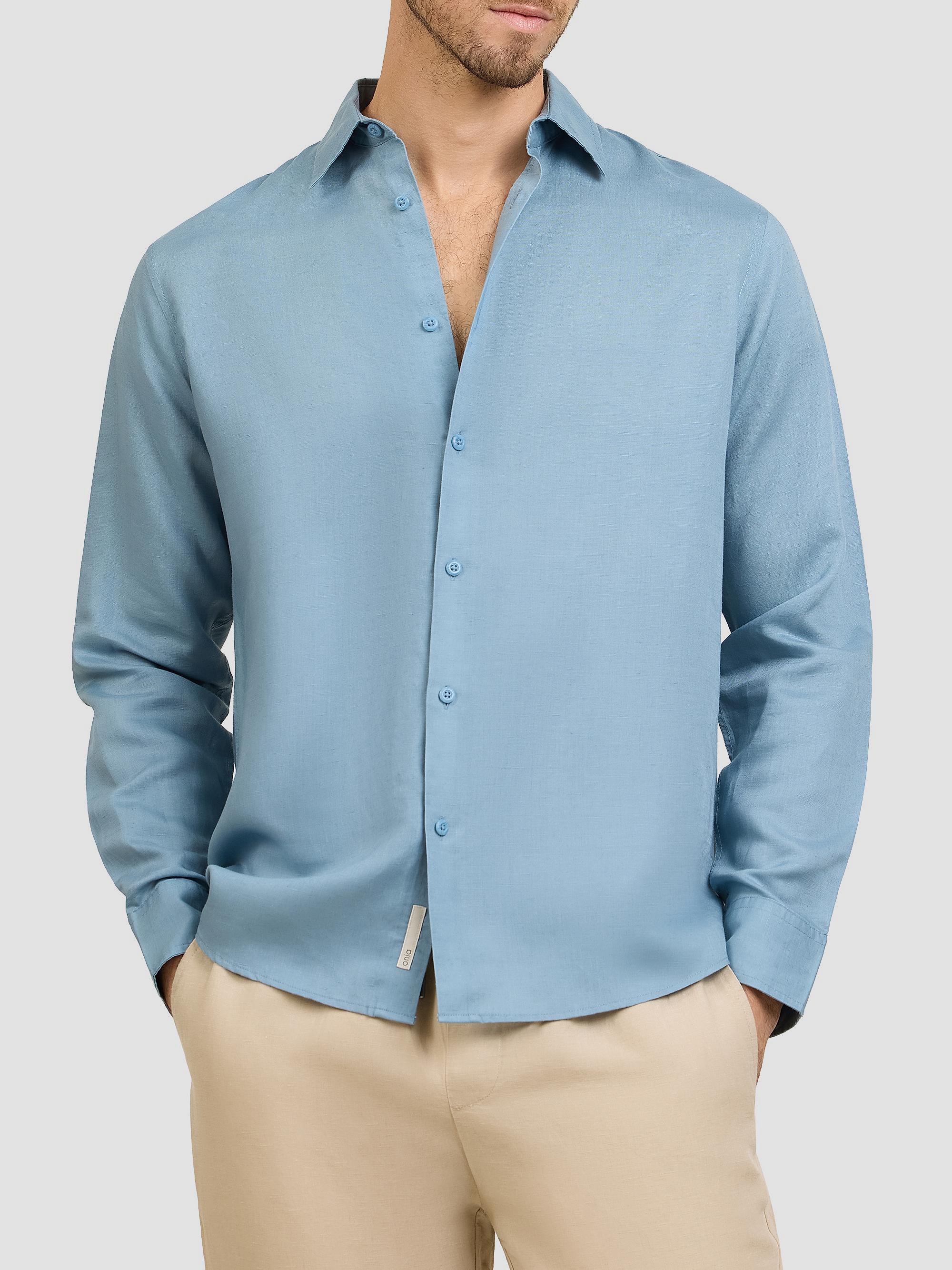 Onia Men's Air Linen-Blend Long-Sleeve Shirt - Lagoon | Thumbnail 3