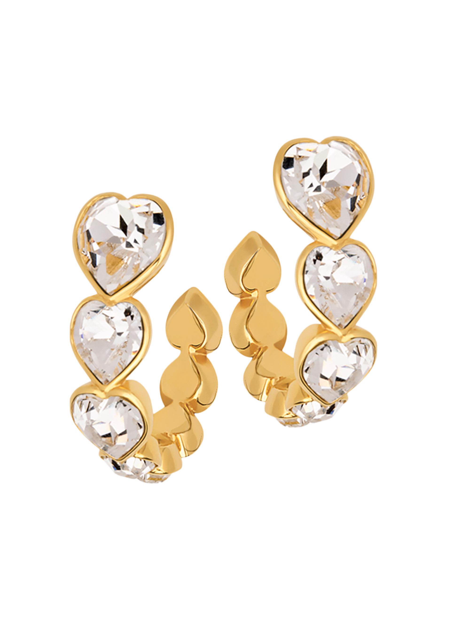 Oscar de la Renta Women's 24K-Gold-Plated & Glass Crystal Heart Hoop Earrrings - Crystal