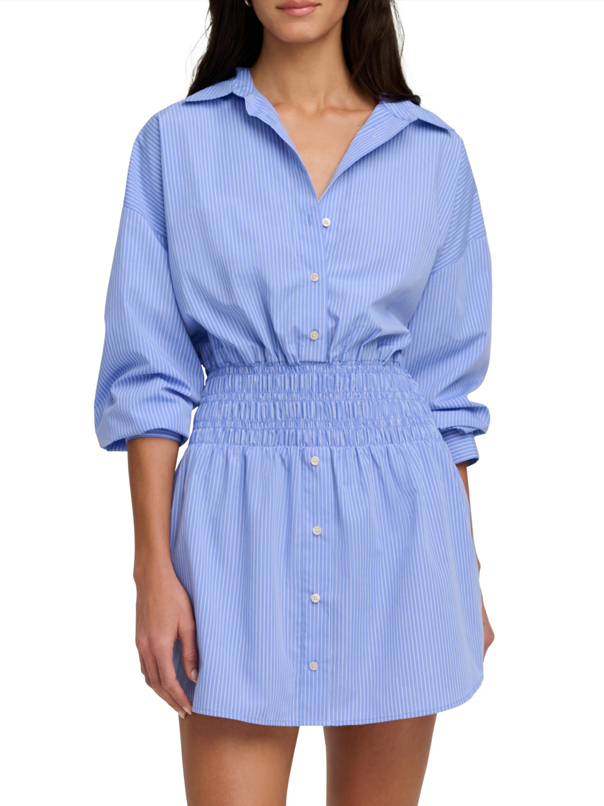 Favorite Daughter Women's The Waist Not Smocked Mini-Shirtdress - Blue White Stripe | Thumbnail 3