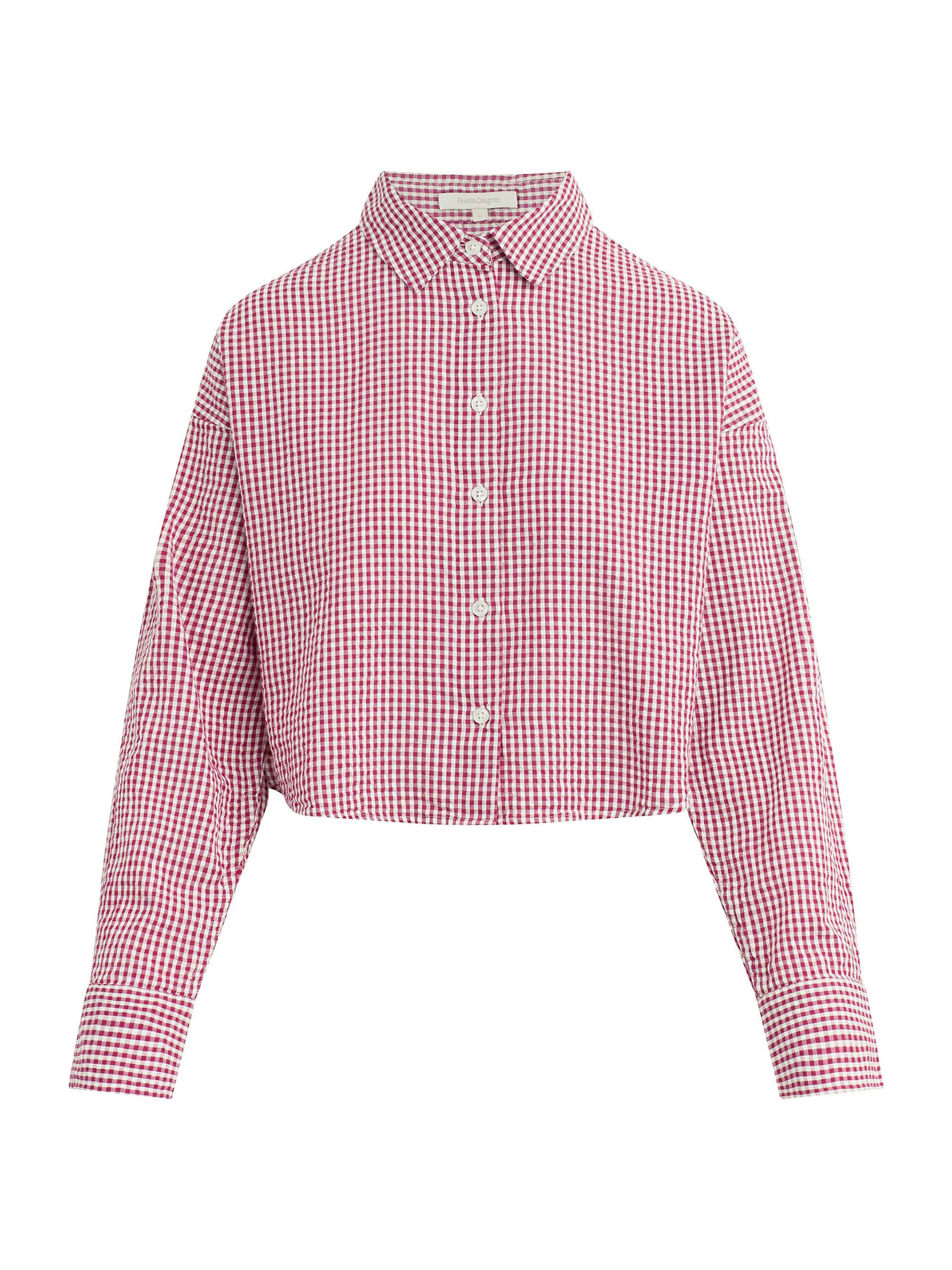 Favorite Daughter Women's The Crop Ex Boyfriend Gingham Shirt - Raspberry White