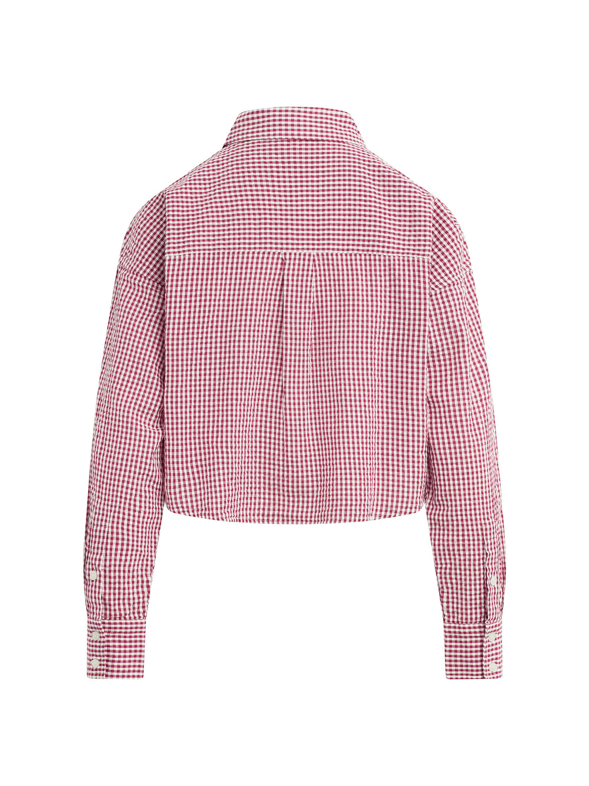 Favorite Daughter Women's The Crop Ex Boyfriend Gingham Shirt - Raspberry White | Thumbnail 3