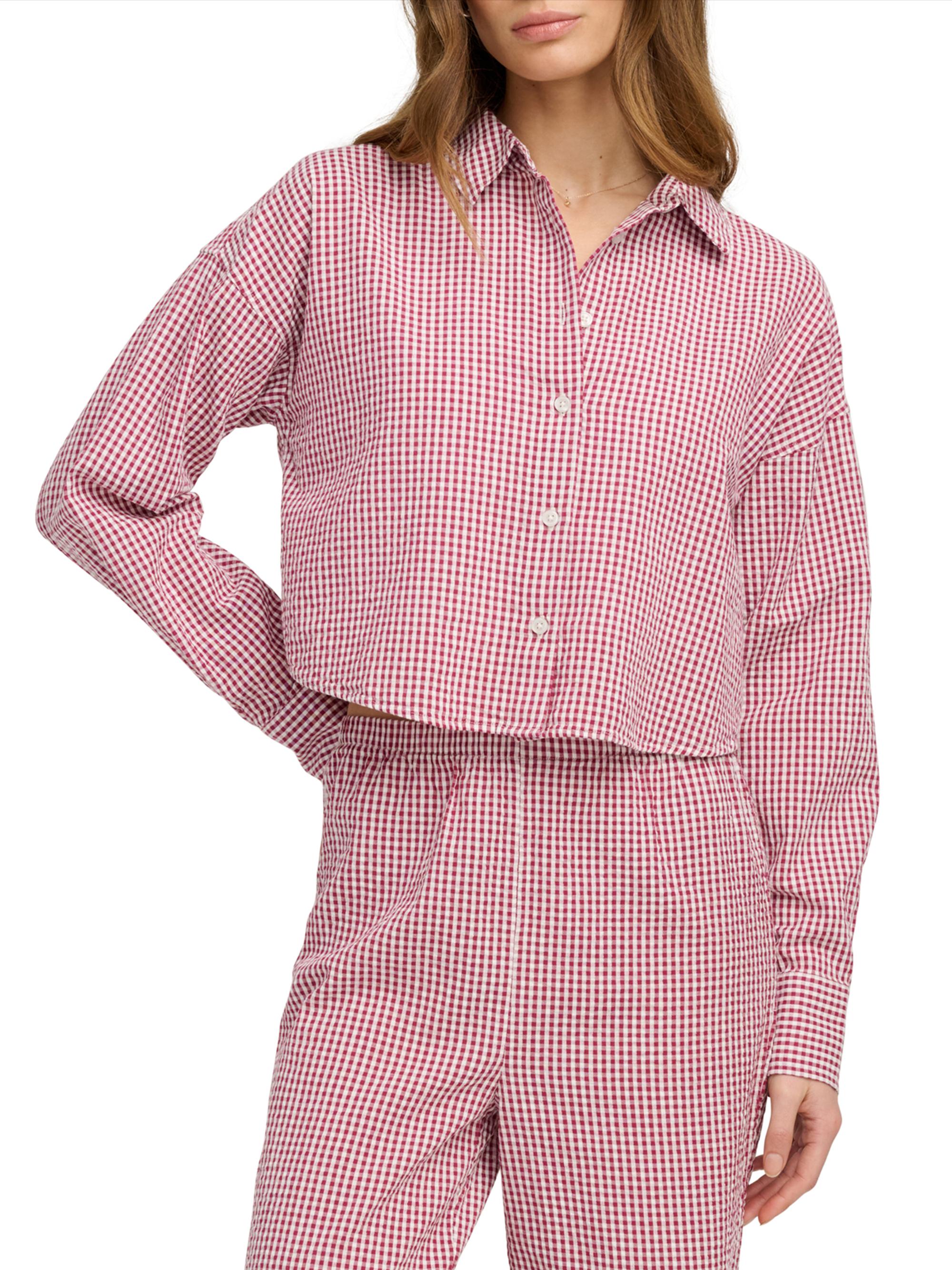 Favorite Daughter Women's The Crop Ex Boyfriend Gingham Shirt - Raspberry White | Thumbnail 4