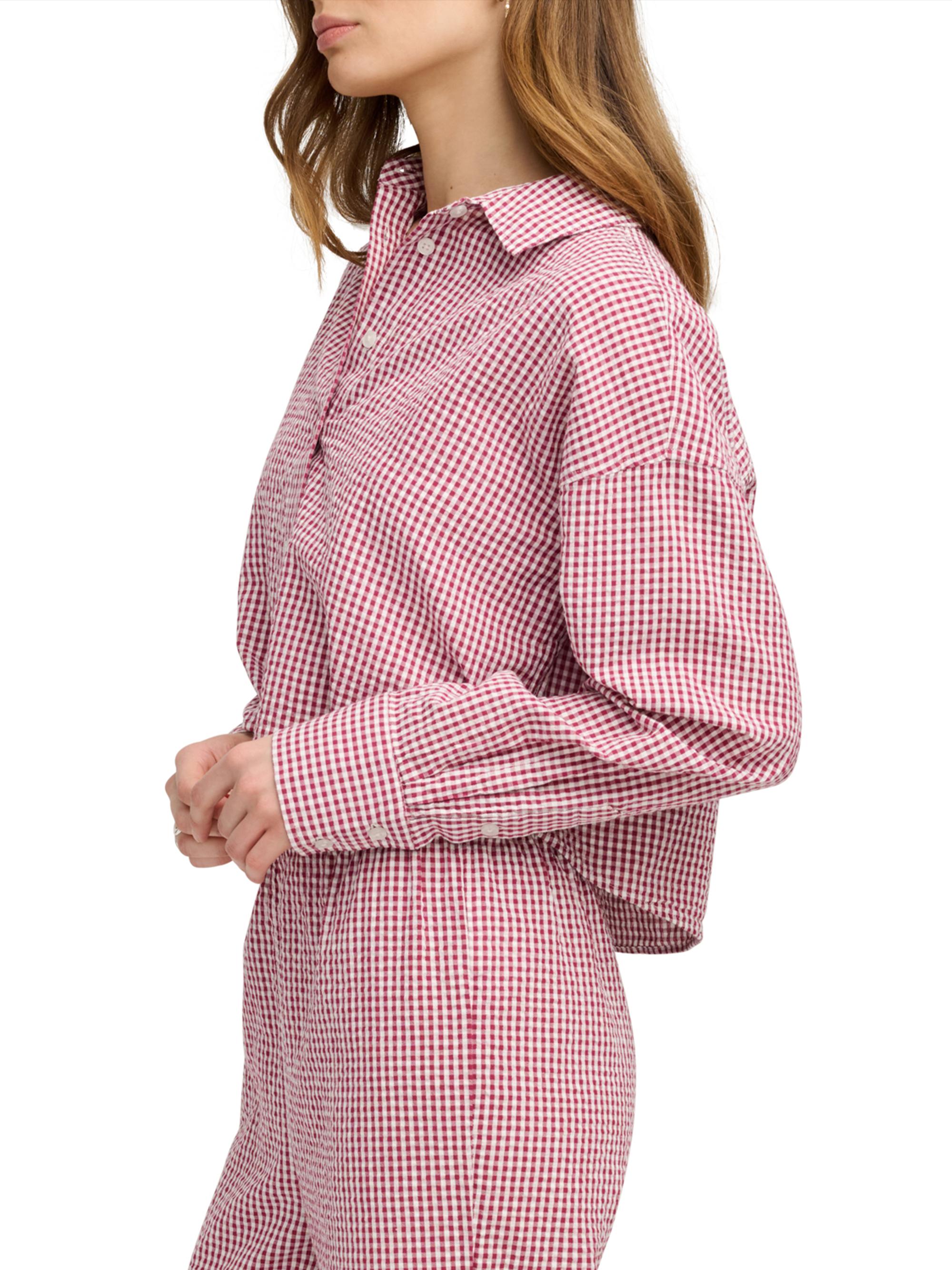 Favorite Daughter Women's The Crop Ex Boyfriend Gingham Shirt - Raspberry White | Thumbnail 5
