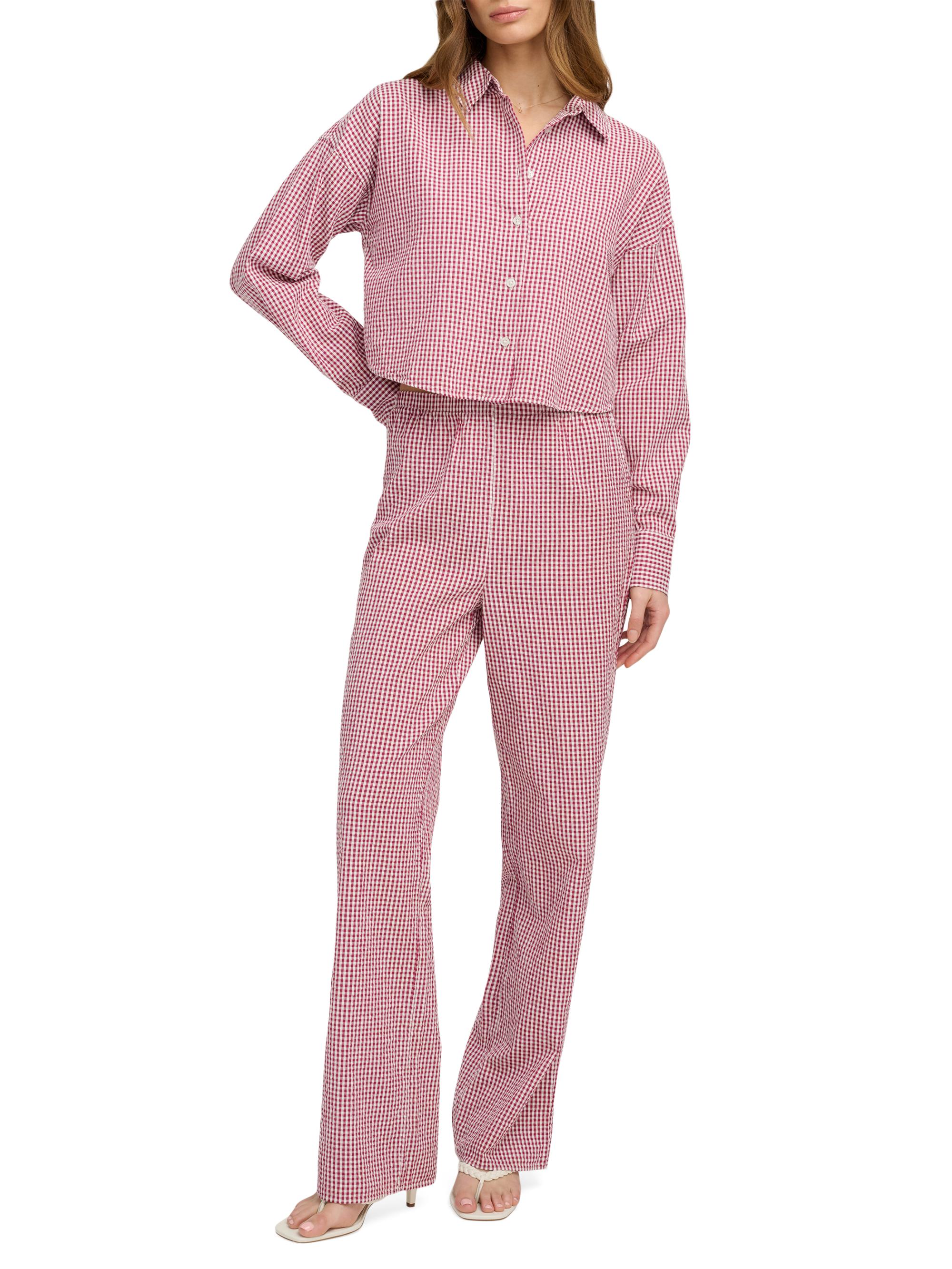 Favorite Daughter Women's The Crop Ex Boyfriend Gingham Shirt - Raspberry White | Thumbnail 2