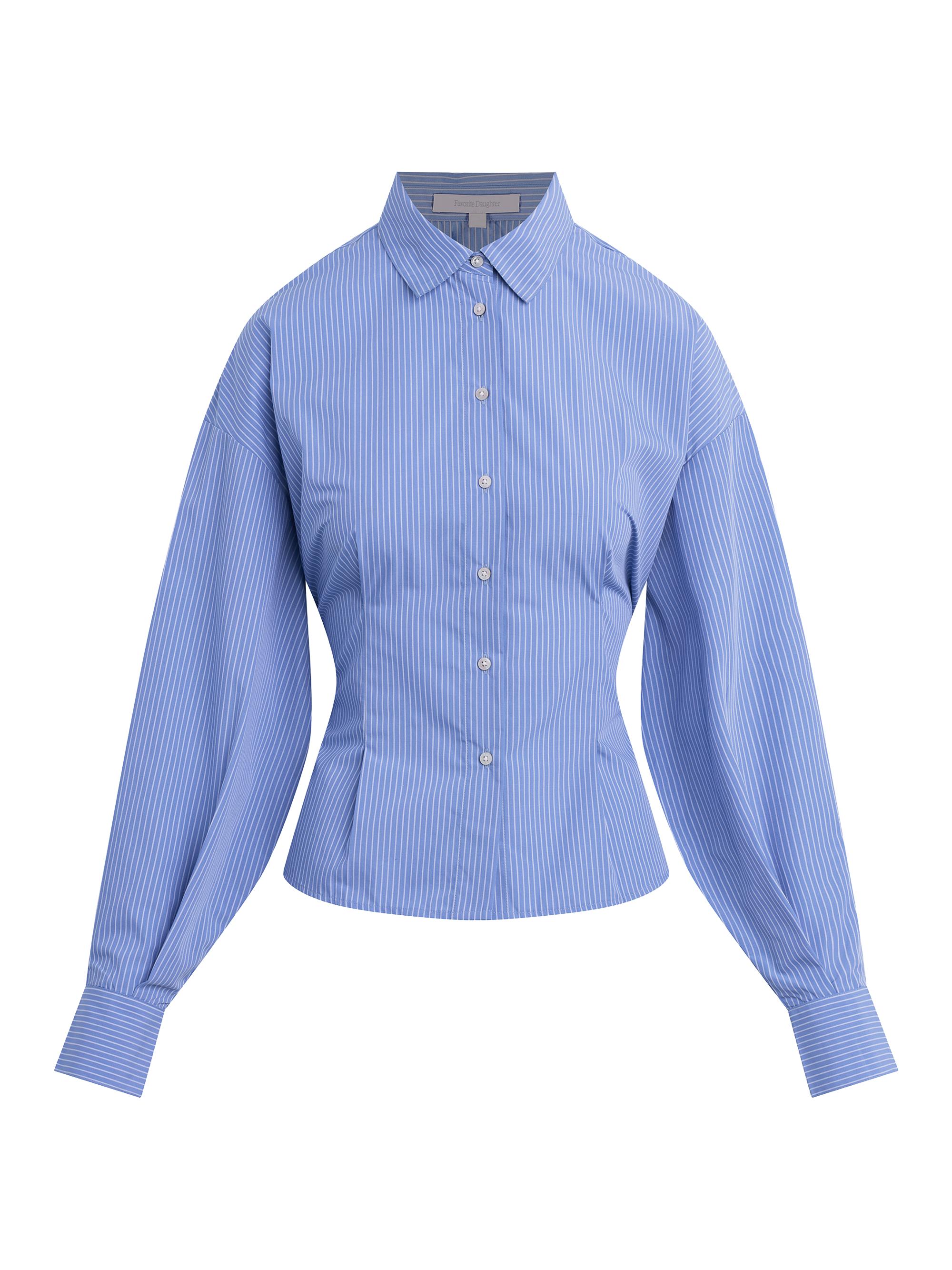Favorite Daughter Women's The Back Story Stripe Tie-Waist Shirt - Blue White Stripe