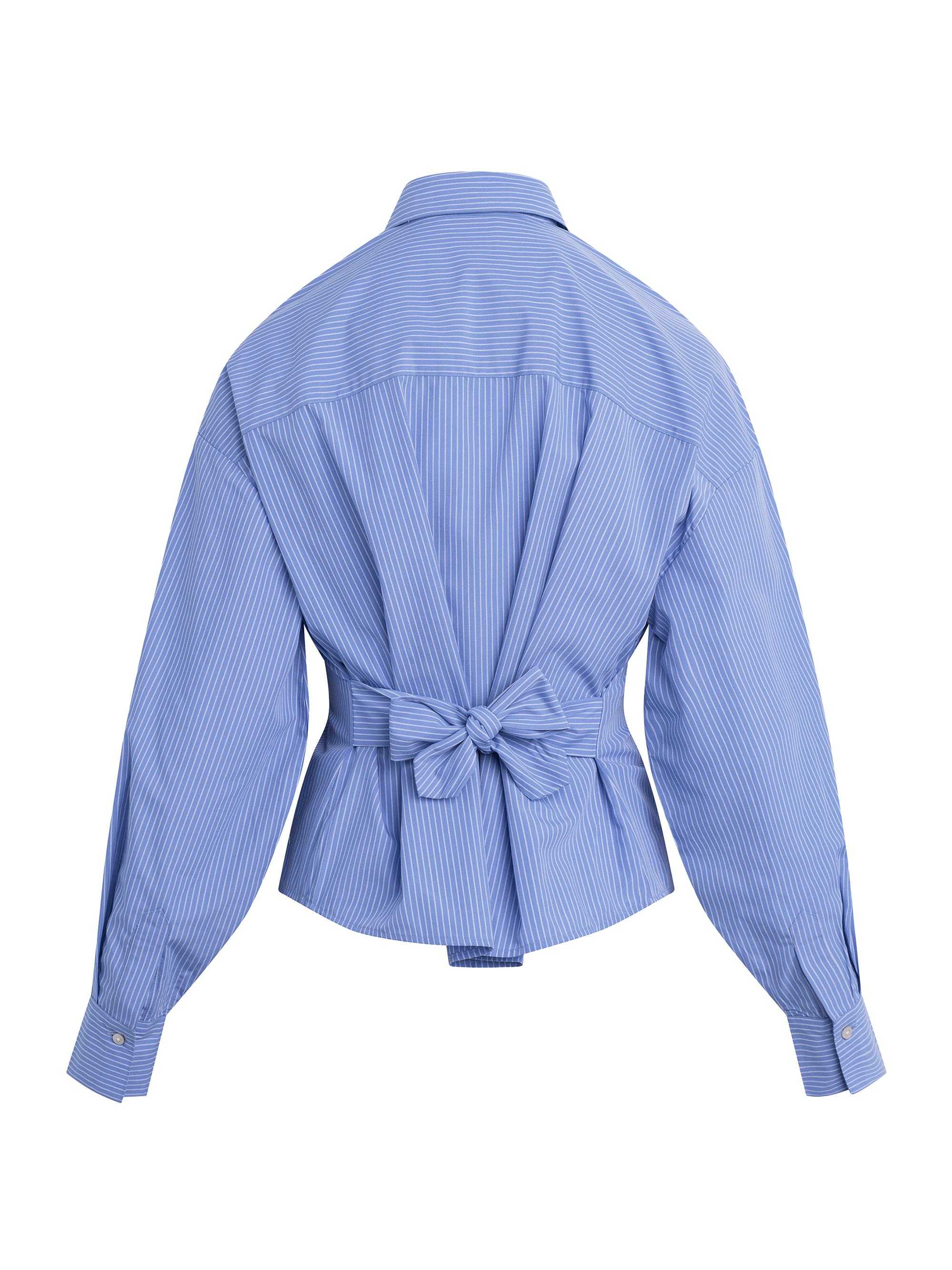 Favorite Daughter Women's The Back Story Stripe Tie-Waist Shirt - Blue White Stripe | Thumbnail 3