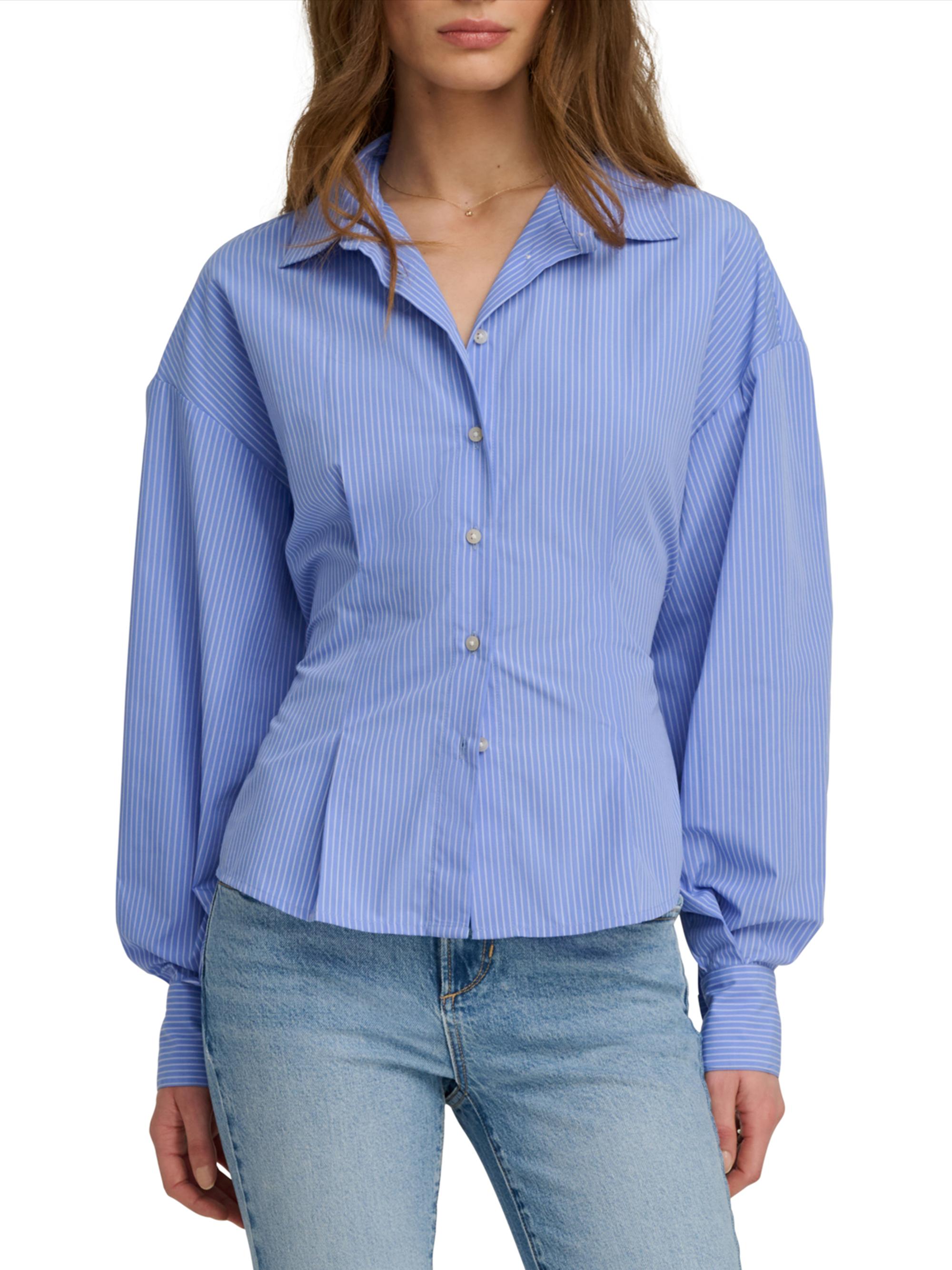 Favorite Daughter Women's The Back Story Stripe Tie-Waist Shirt - Blue White Stripe | Thumbnail 4