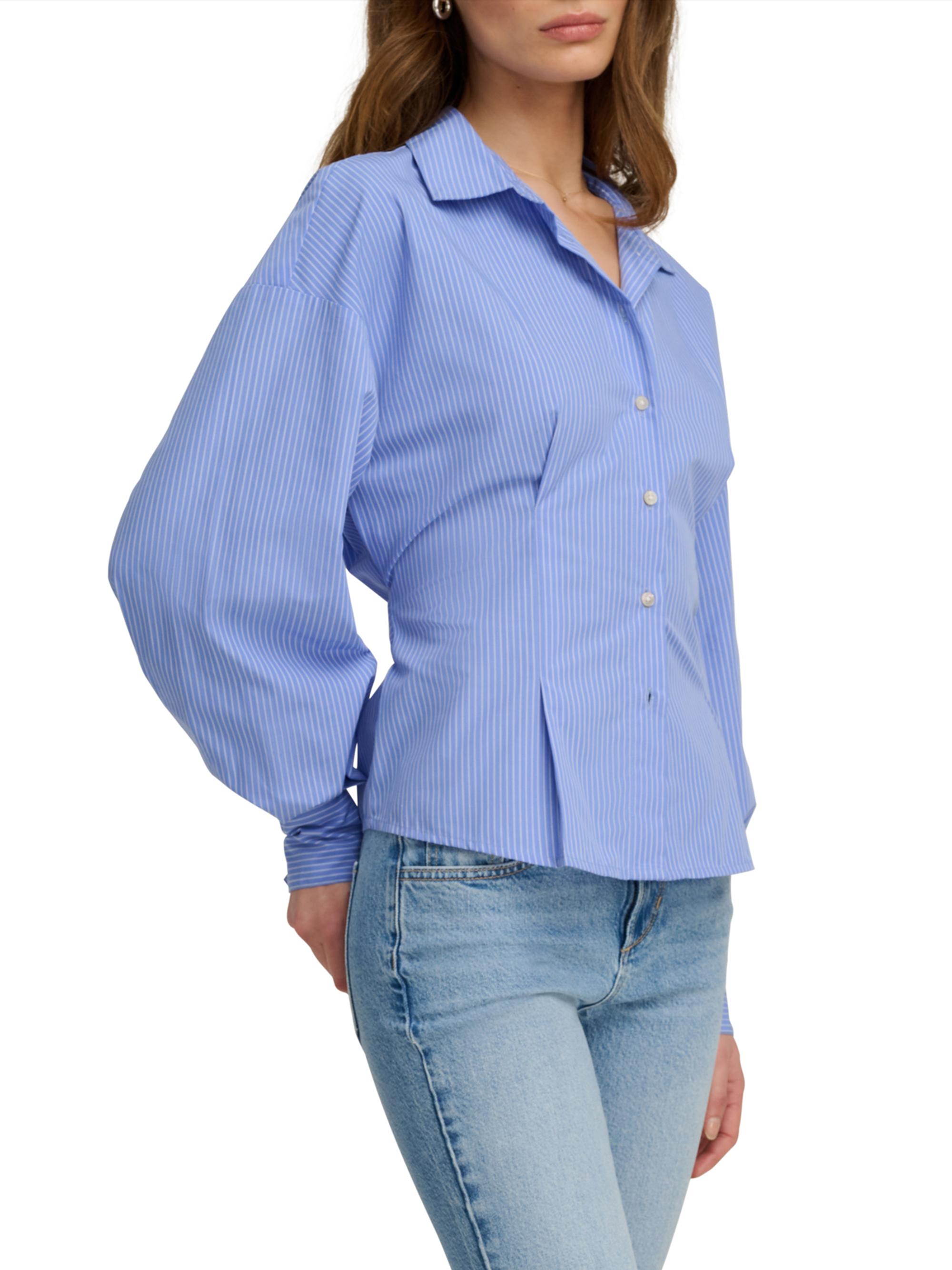 Favorite Daughter Women's The Back Story Stripe Tie-Waist Shirt - Blue White Stripe | Thumbnail 5
