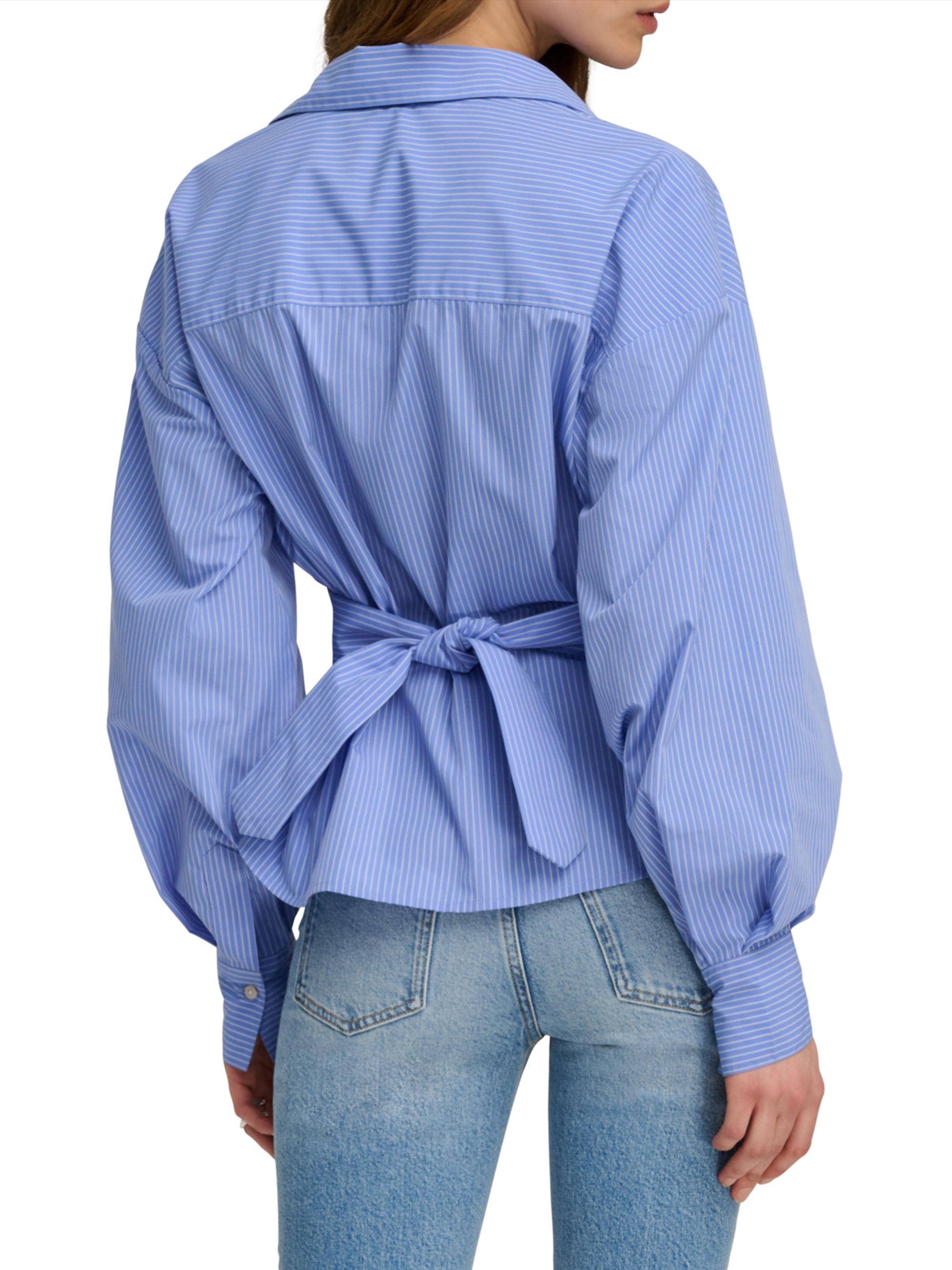 Favorite Daughter Women's The Back Story Stripe Tie-Waist Shirt - Blue White Stripe | Thumbnail 6