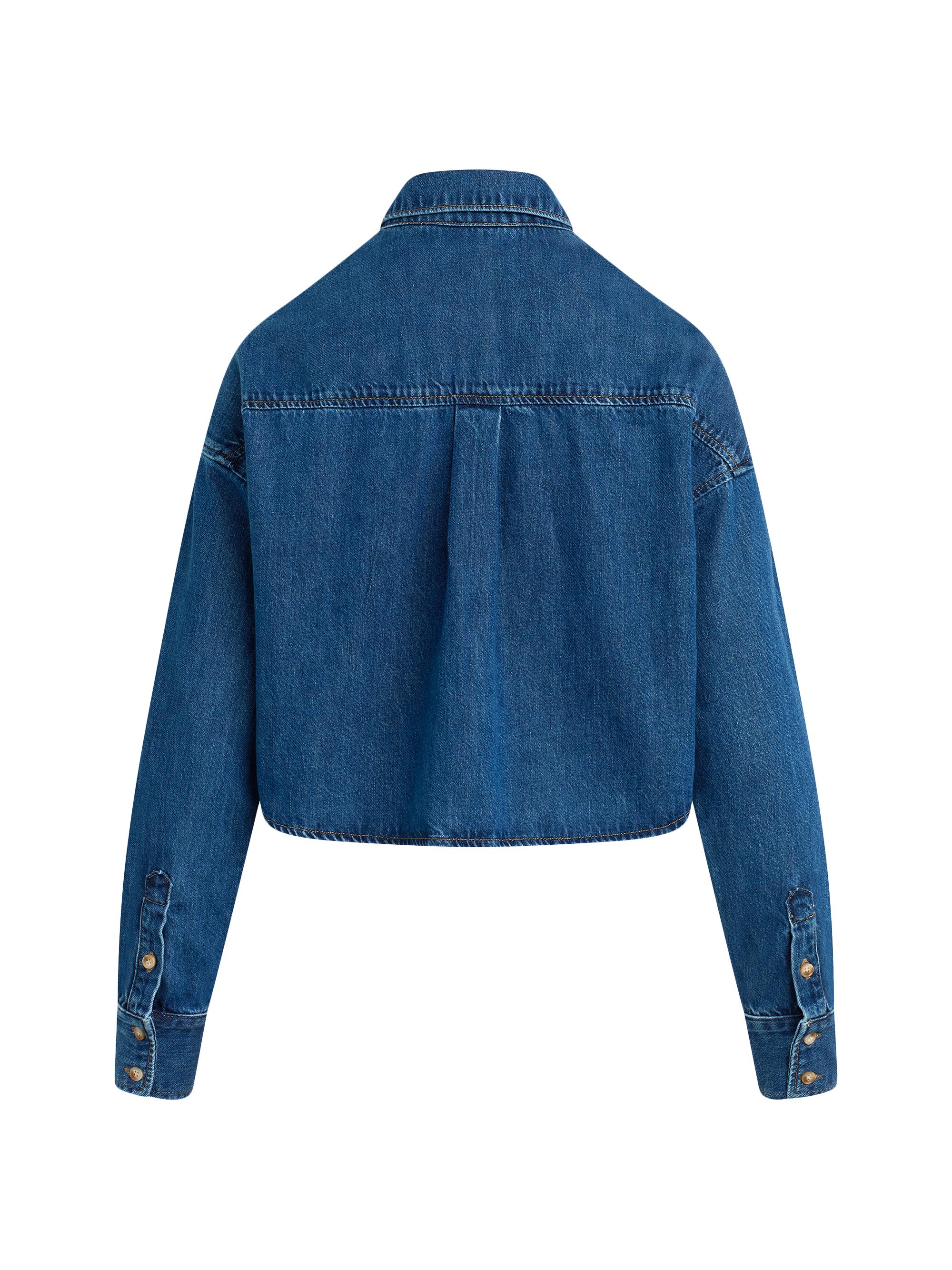 Favorite Daughter Women's The Crop Denim Ex Boyfriend Shirt - Deerfield | Thumbnail 3
