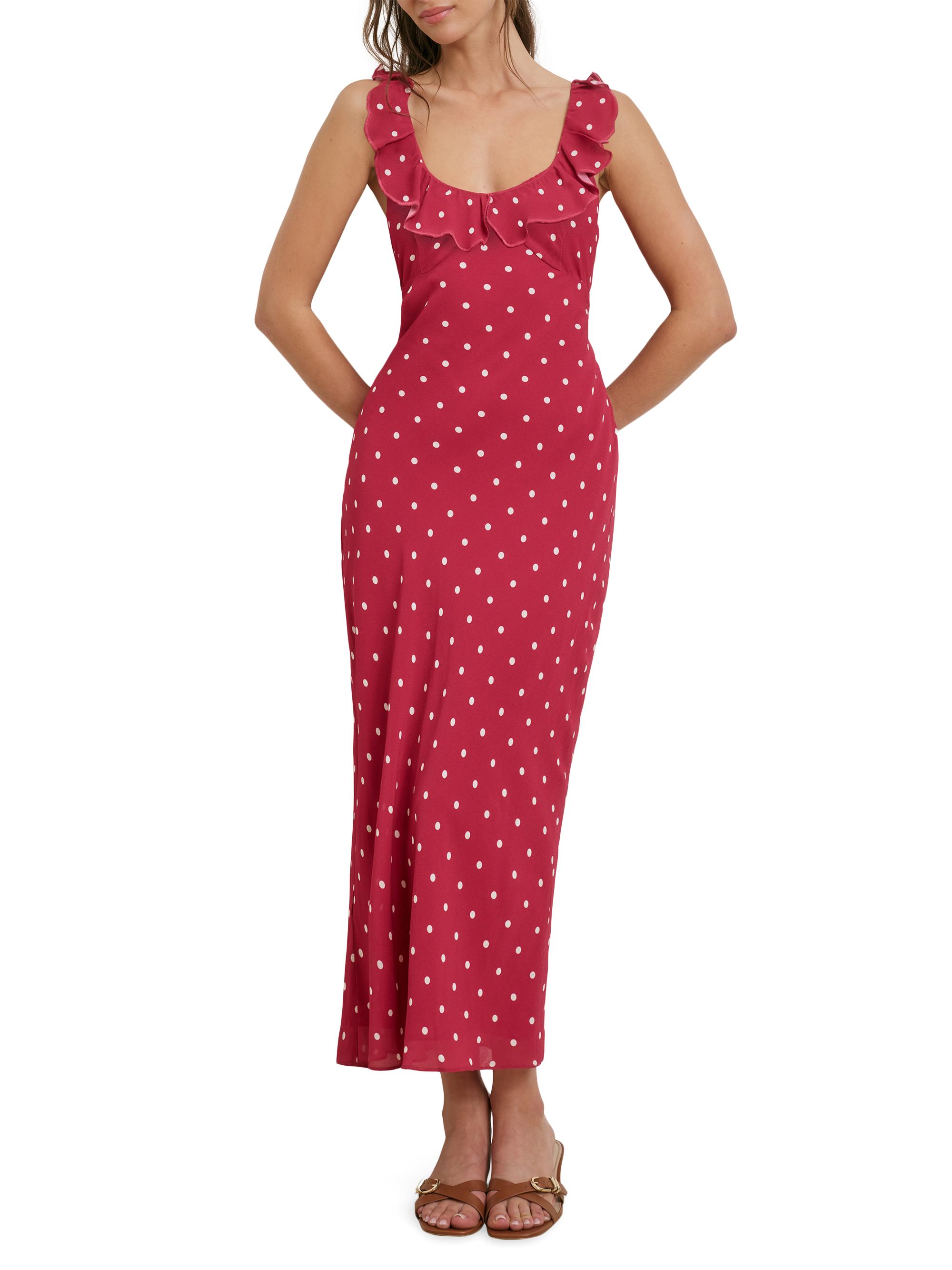 Favorite Daughter Women's The Blossom Ruffle Polka Dot Midi-Dress - Raspberry | Thumbnail 3