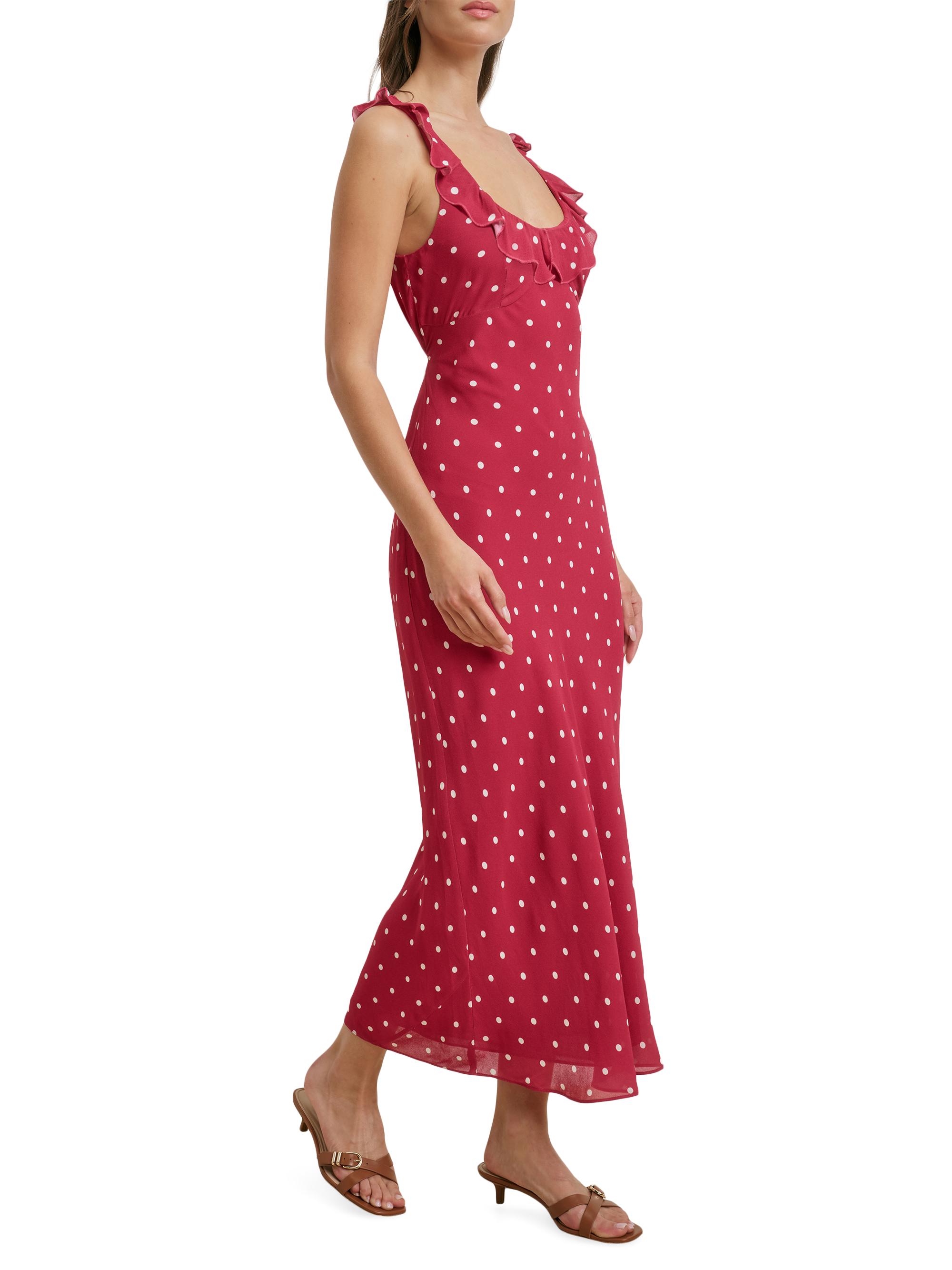 Favorite Daughter Women's The Blossom Ruffle Polka Dot Midi-Dress - Raspberry | Thumbnail 4