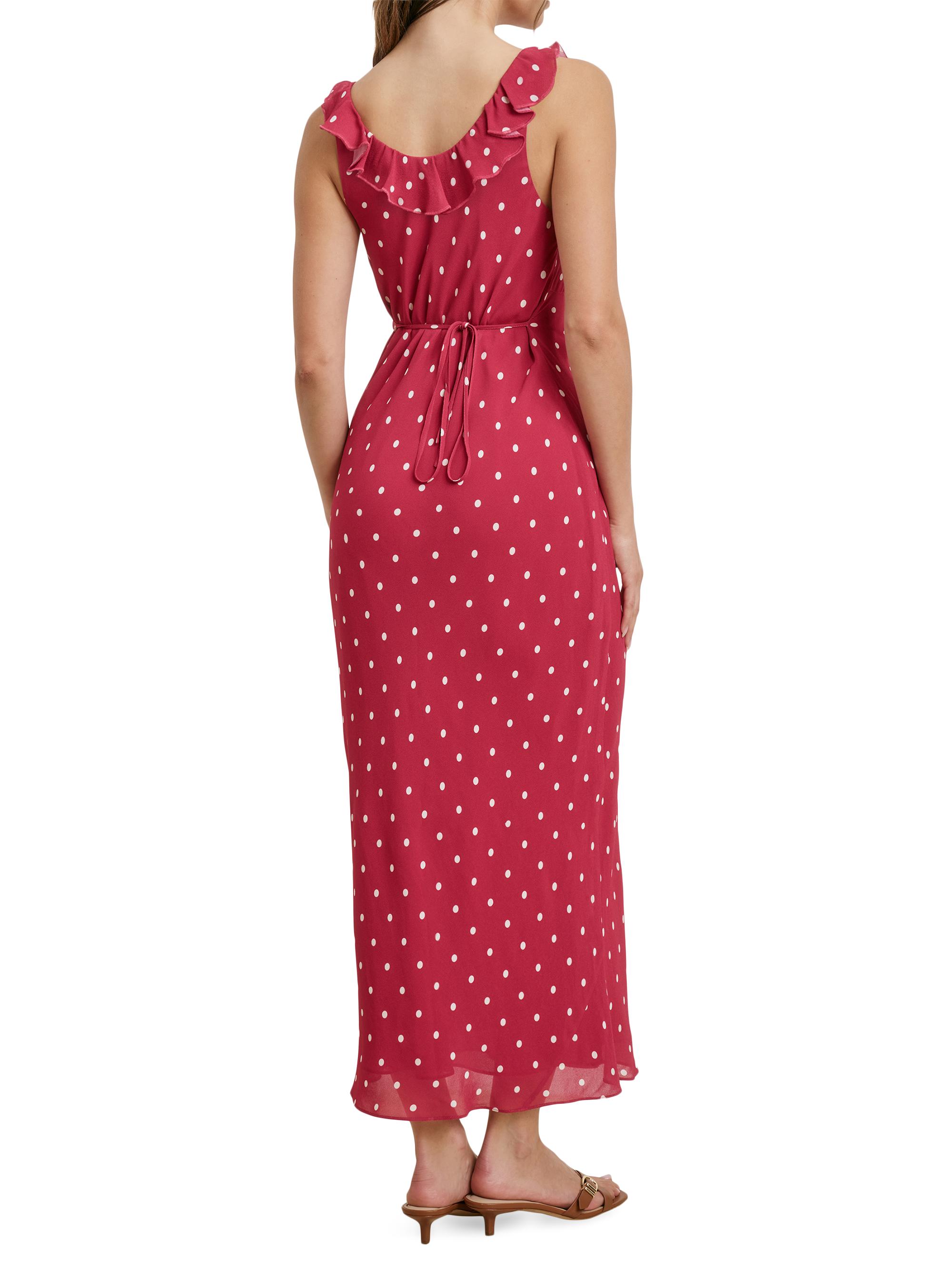 Favorite Daughter Women's The Blossom Ruffle Polka Dot Midi-Dress - Raspberry | Thumbnail 5