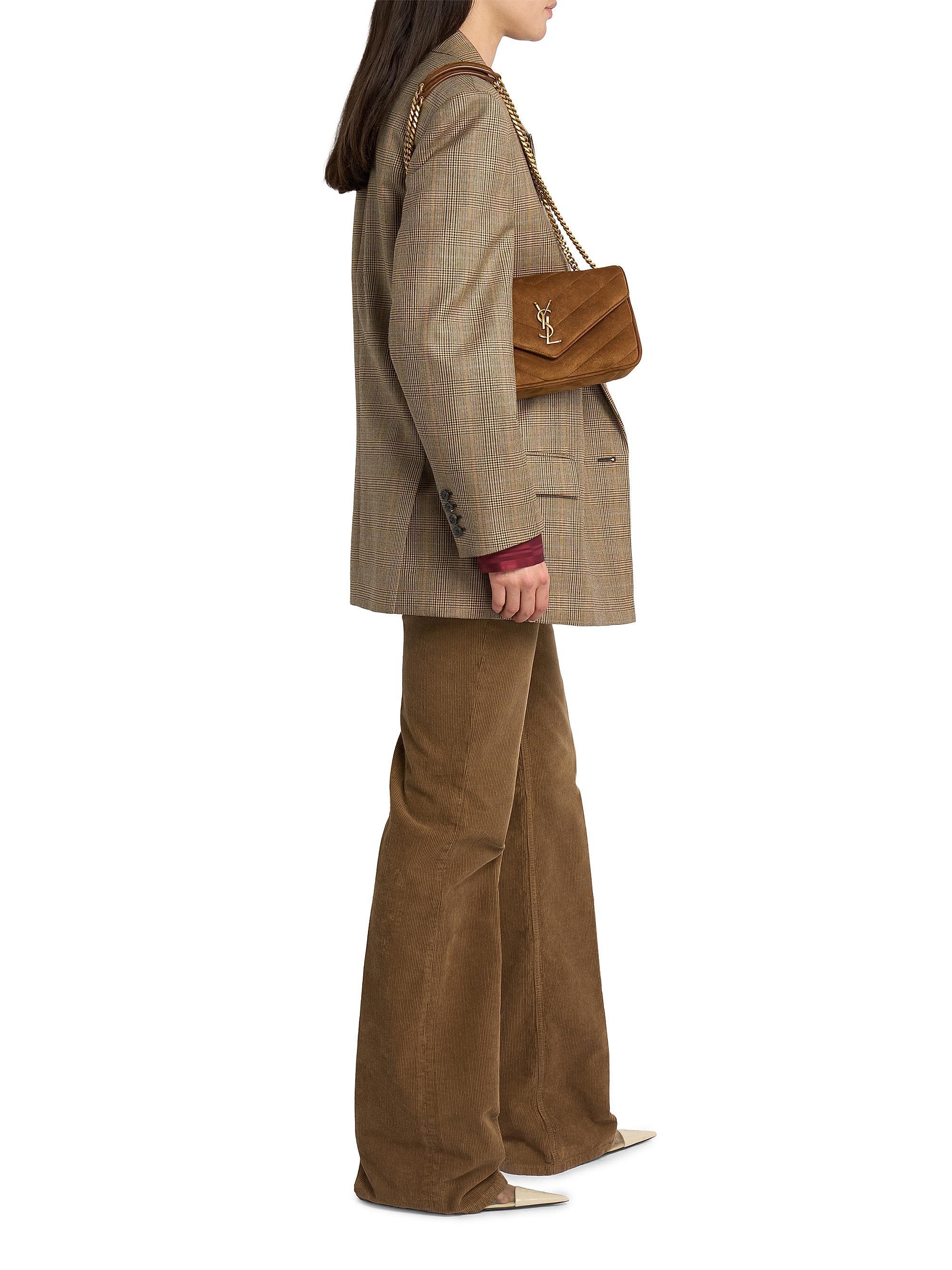 Saint Laurent Women's Loulou  in Matelassé Suede Shoulder Bag - Caramel Cognac | Thumbnail 9