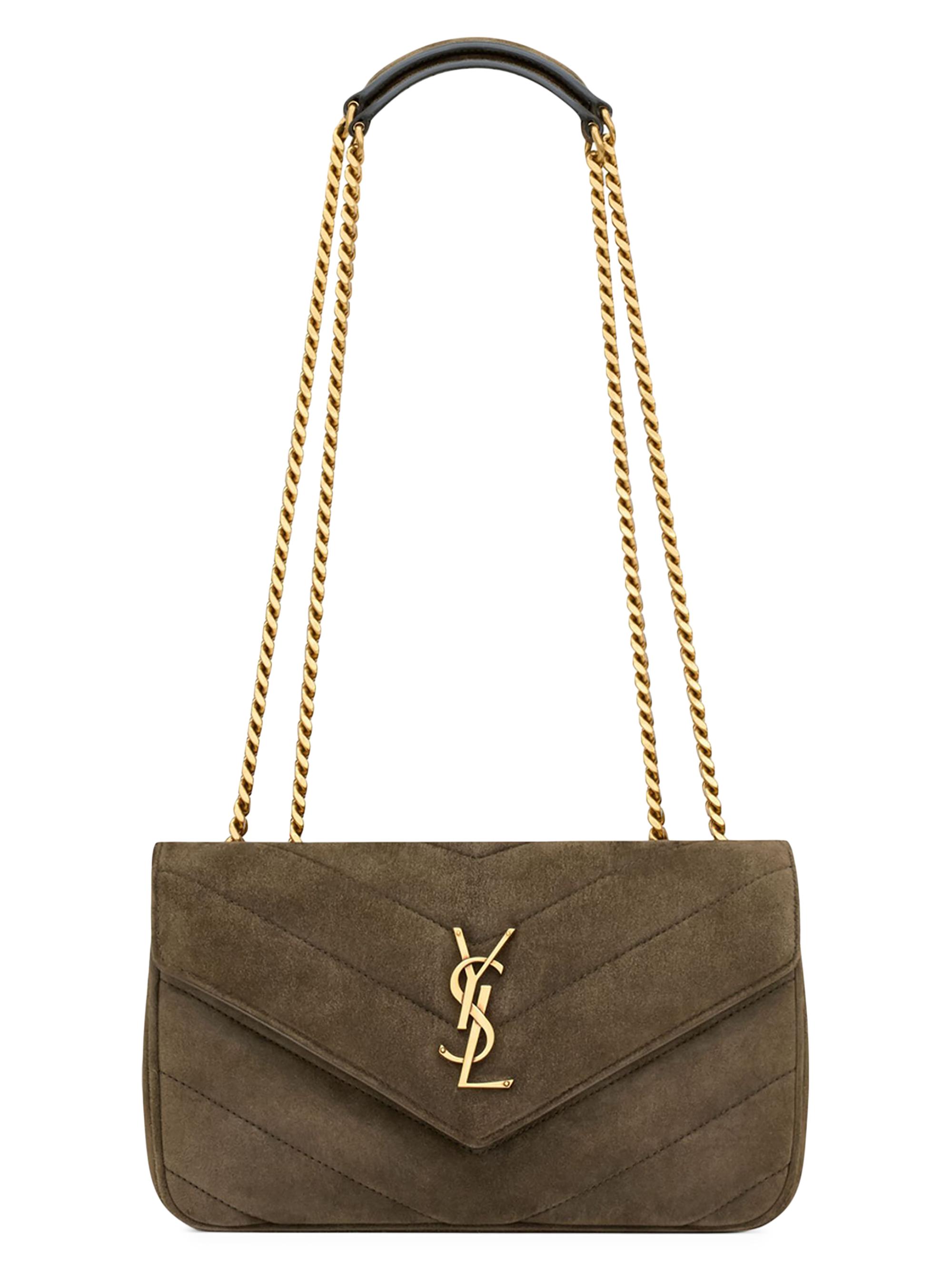 Saint Laurent Women's Loulou  in Matelassé Suede Shoulder Bag - Light Musk