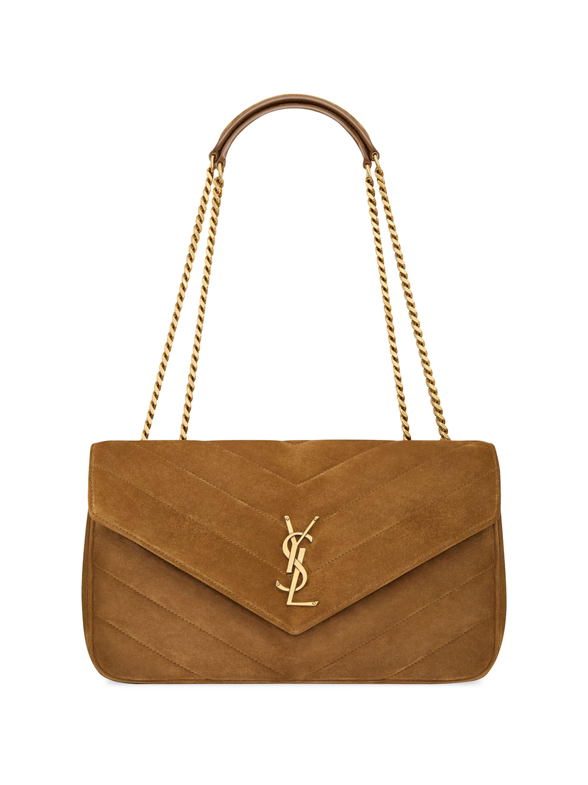 Saint Laurent Women's Loulou  in Matelassé Suede Shoulder Bag - Caramel Cognac