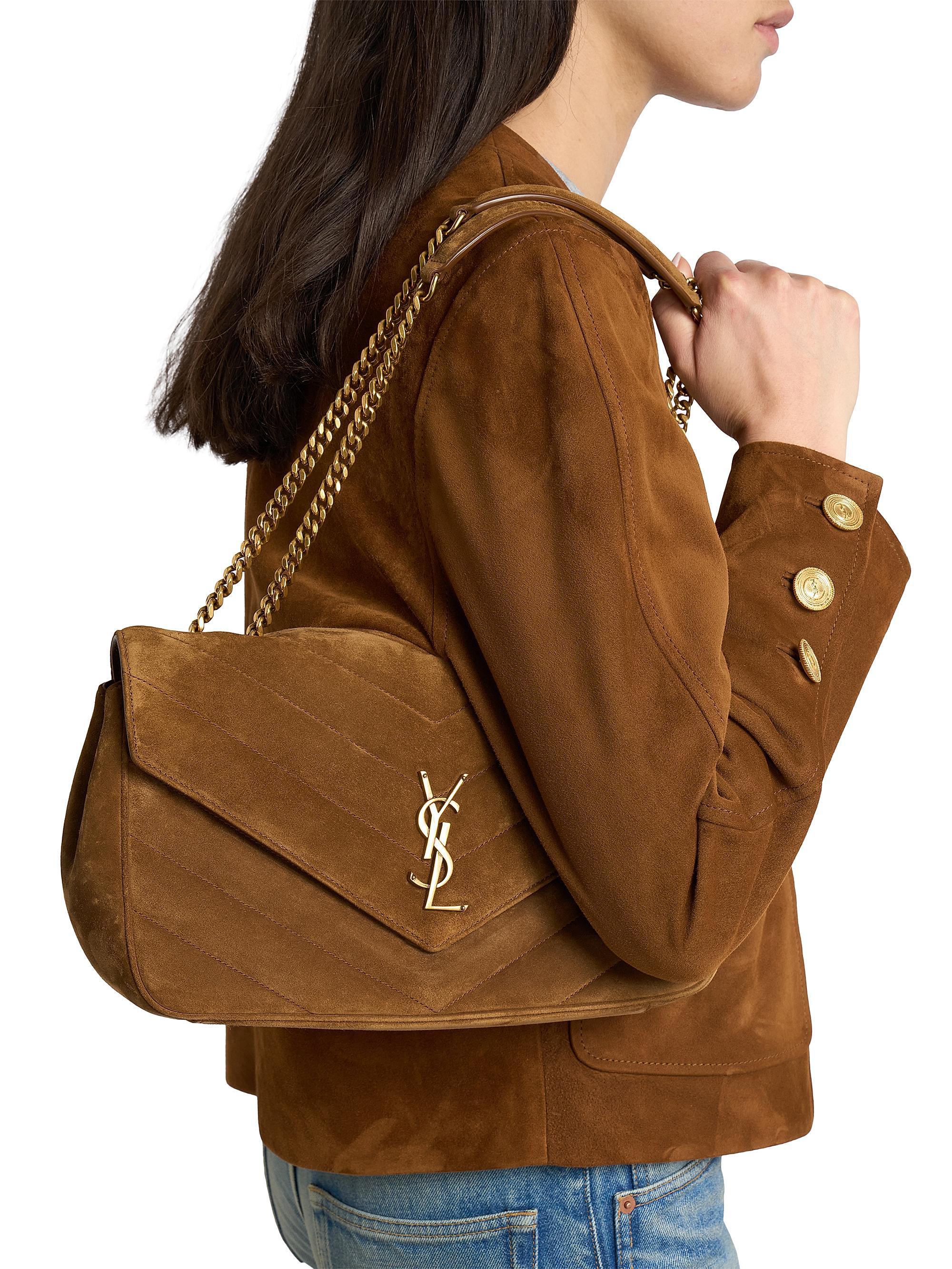 Saint Laurent Women's Loulou  in Matelassé Suede Shoulder Bag - Caramel Cognac | Thumbnail 2