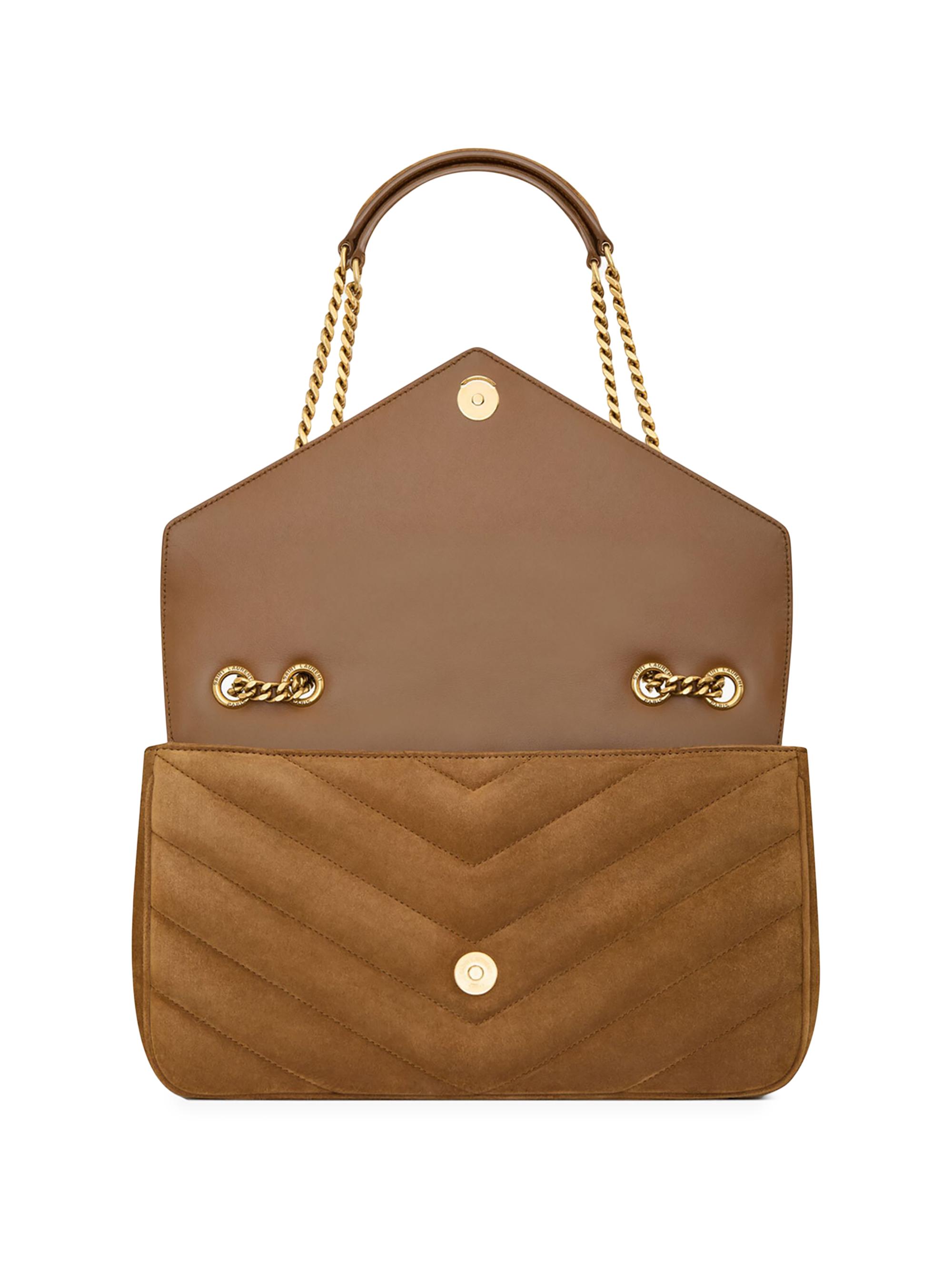 Saint Laurent Women's Loulou  in Matelassé Suede Shoulder Bag - Caramel Cognac | Thumbnail 4