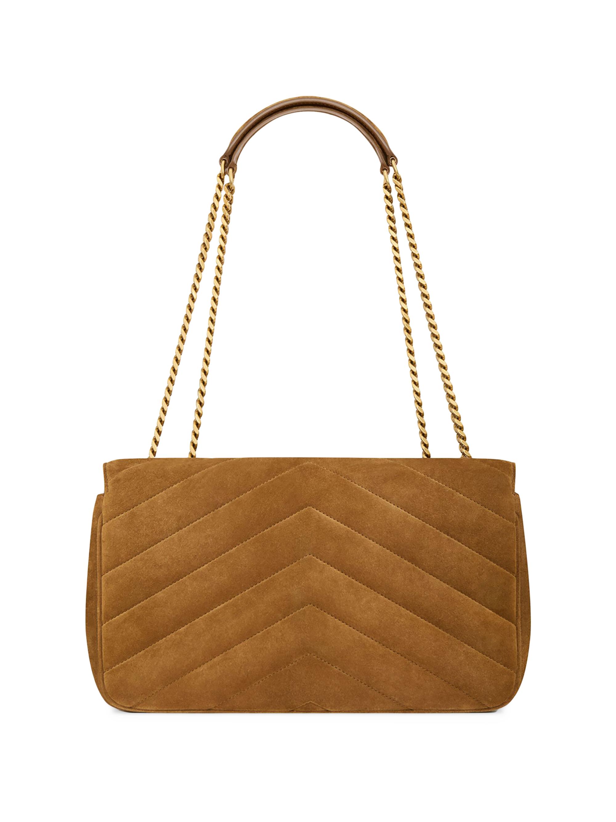 Saint Laurent Women's Loulou  in Matelassé Suede Shoulder Bag - Caramel Cognac | Thumbnail 7