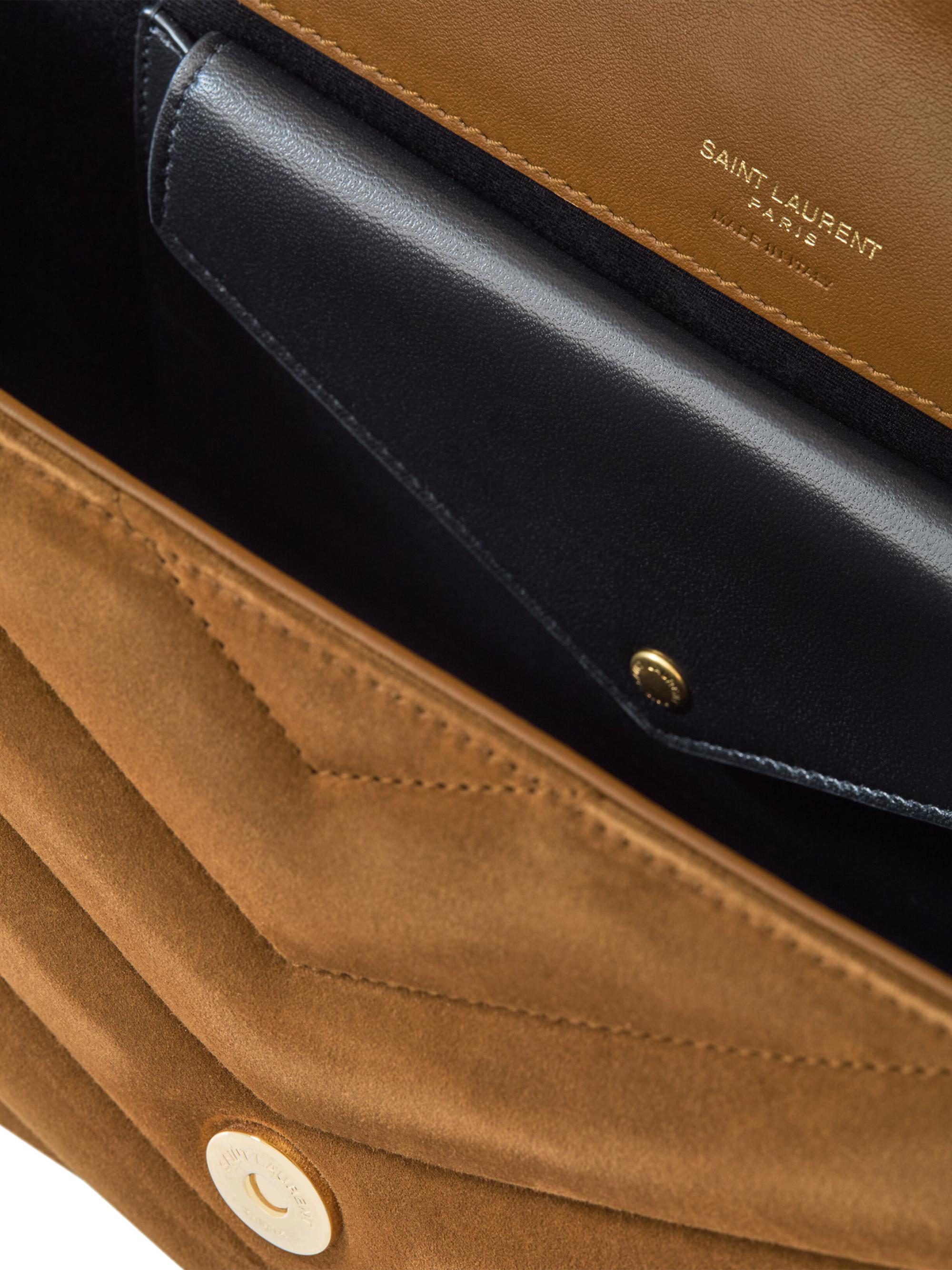 Saint Laurent Women's Loulou  in Matelassé Suede Shoulder Bag - Caramel Cognac | Thumbnail 8