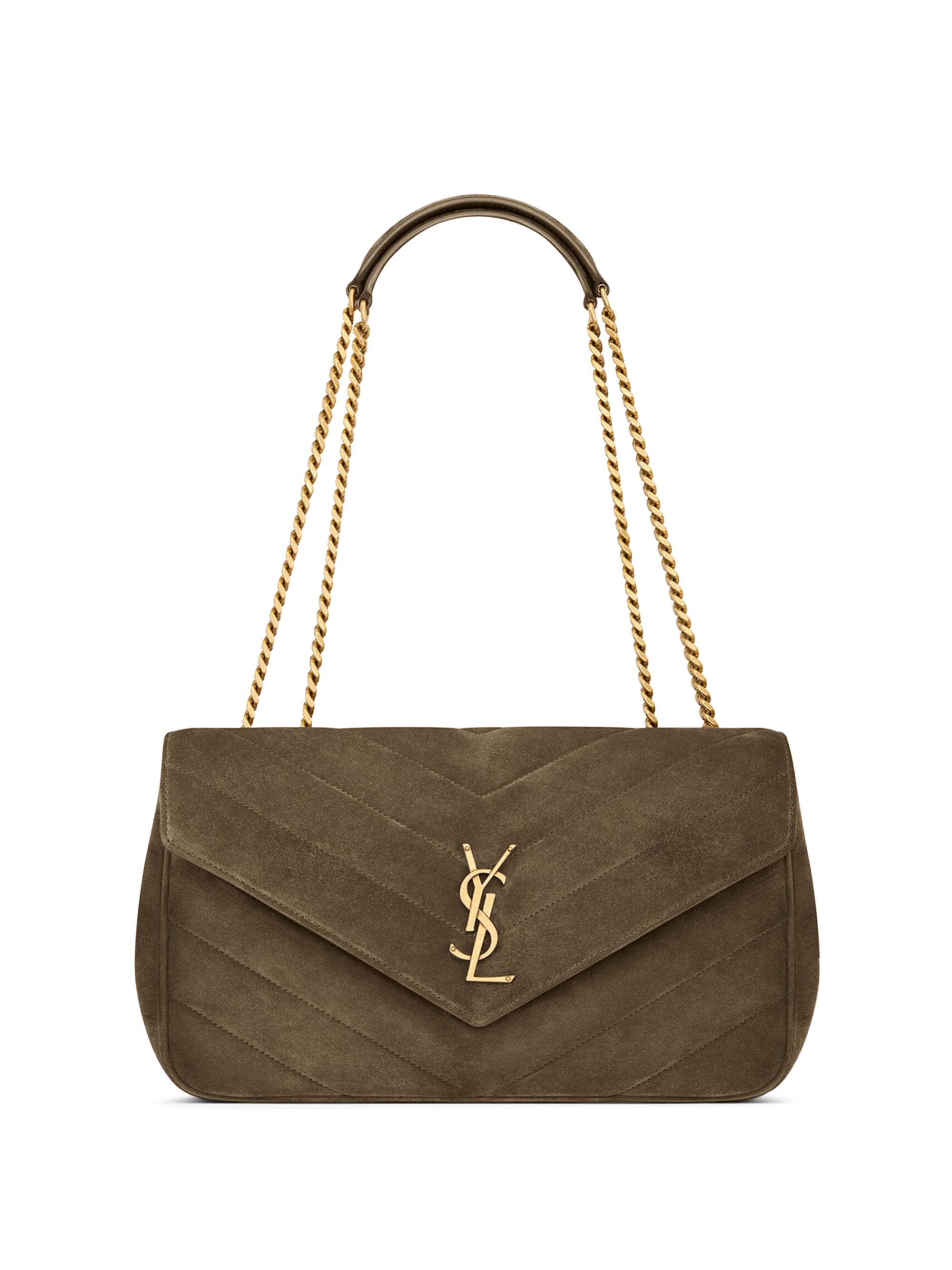 Saint Laurent Women's Loulou  in Matelassé Suede Shoulder Bag - Light Musk