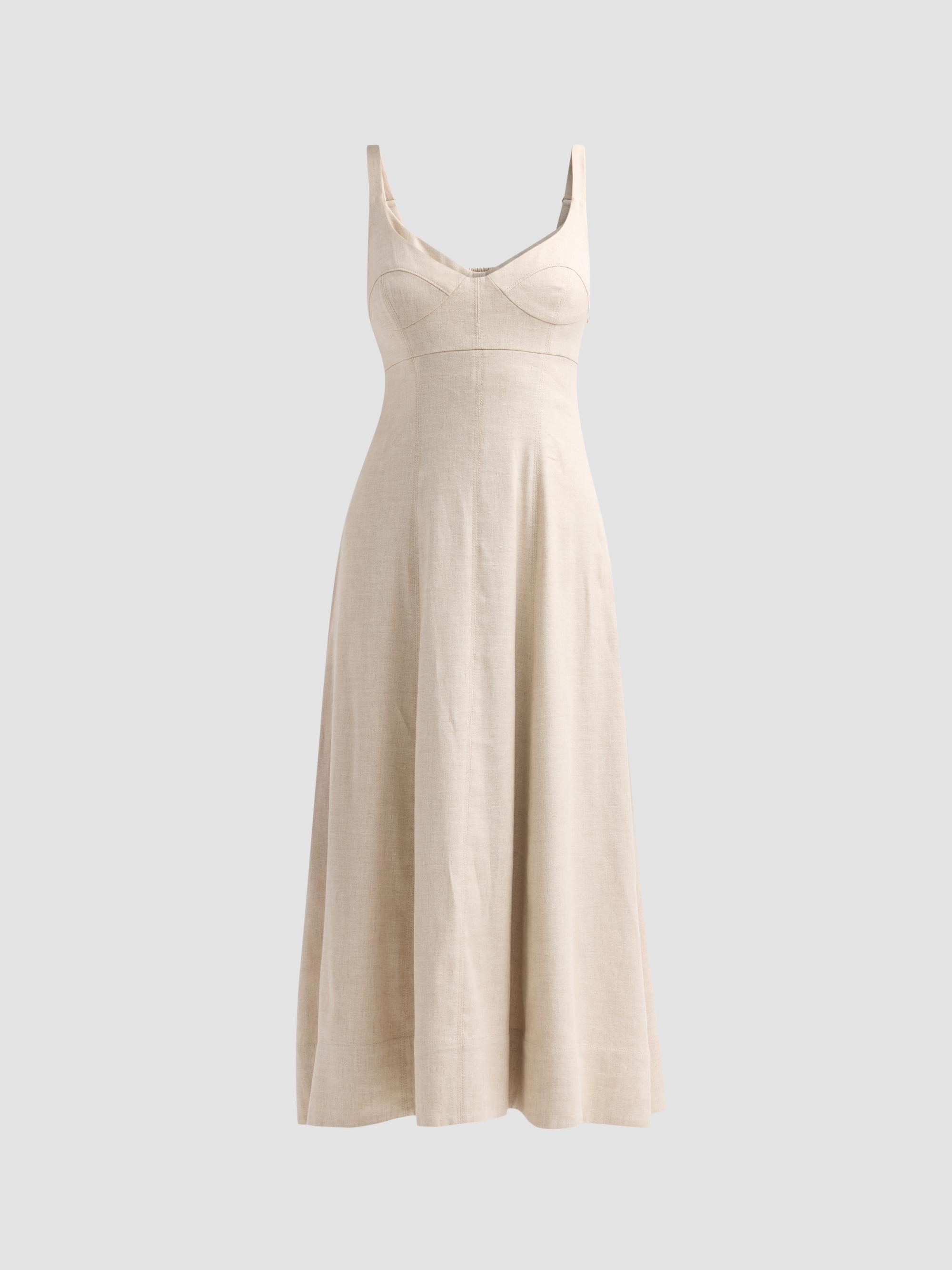 Toccin Women's Arya Bustier Linen-Blend Midi Dress - Desert