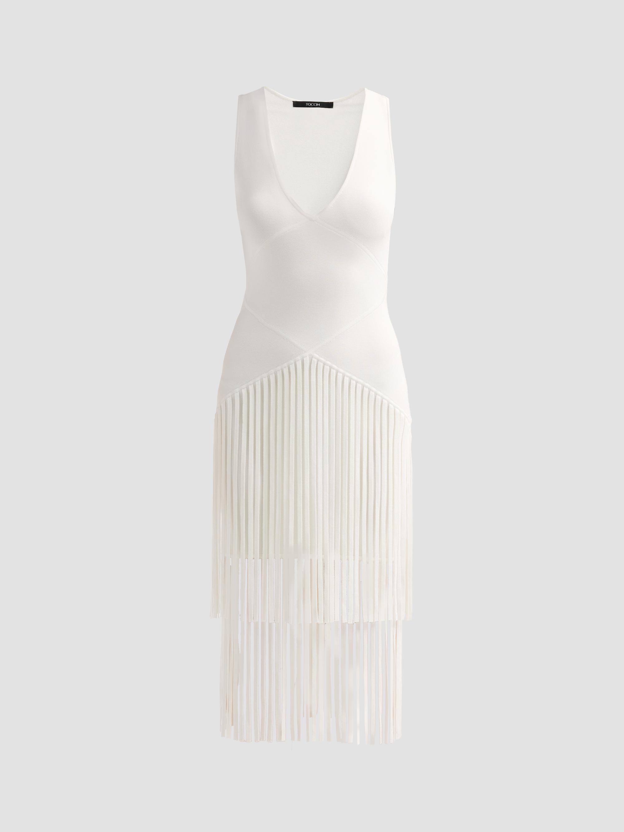 Toccin Women's Patricia Fringed V-Neck Midi Dress - Optic | Thumbnail 6