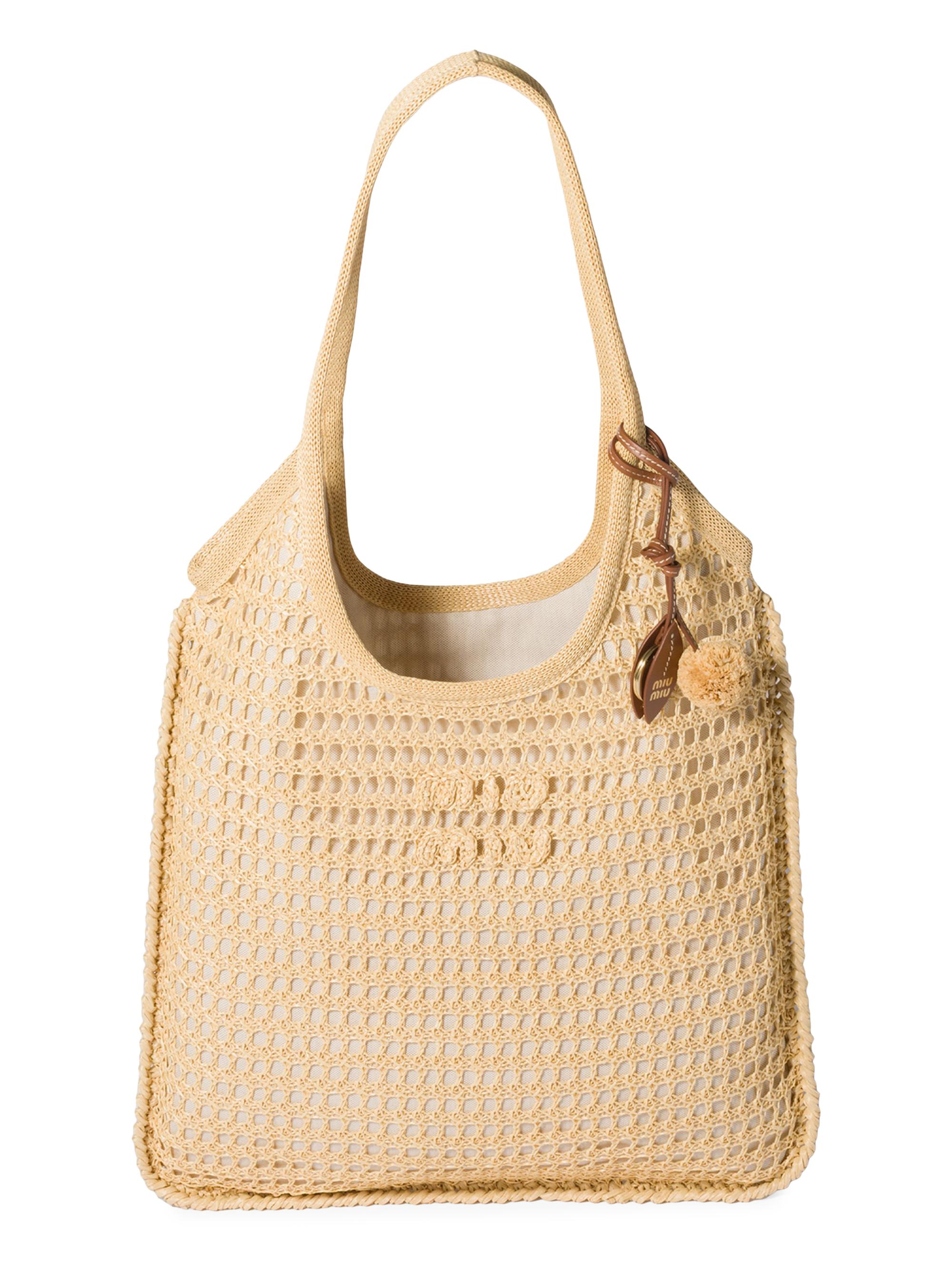 Miu Miu Women's Ivy Raffia Crochet Shoulder Bag - Beige Khaki