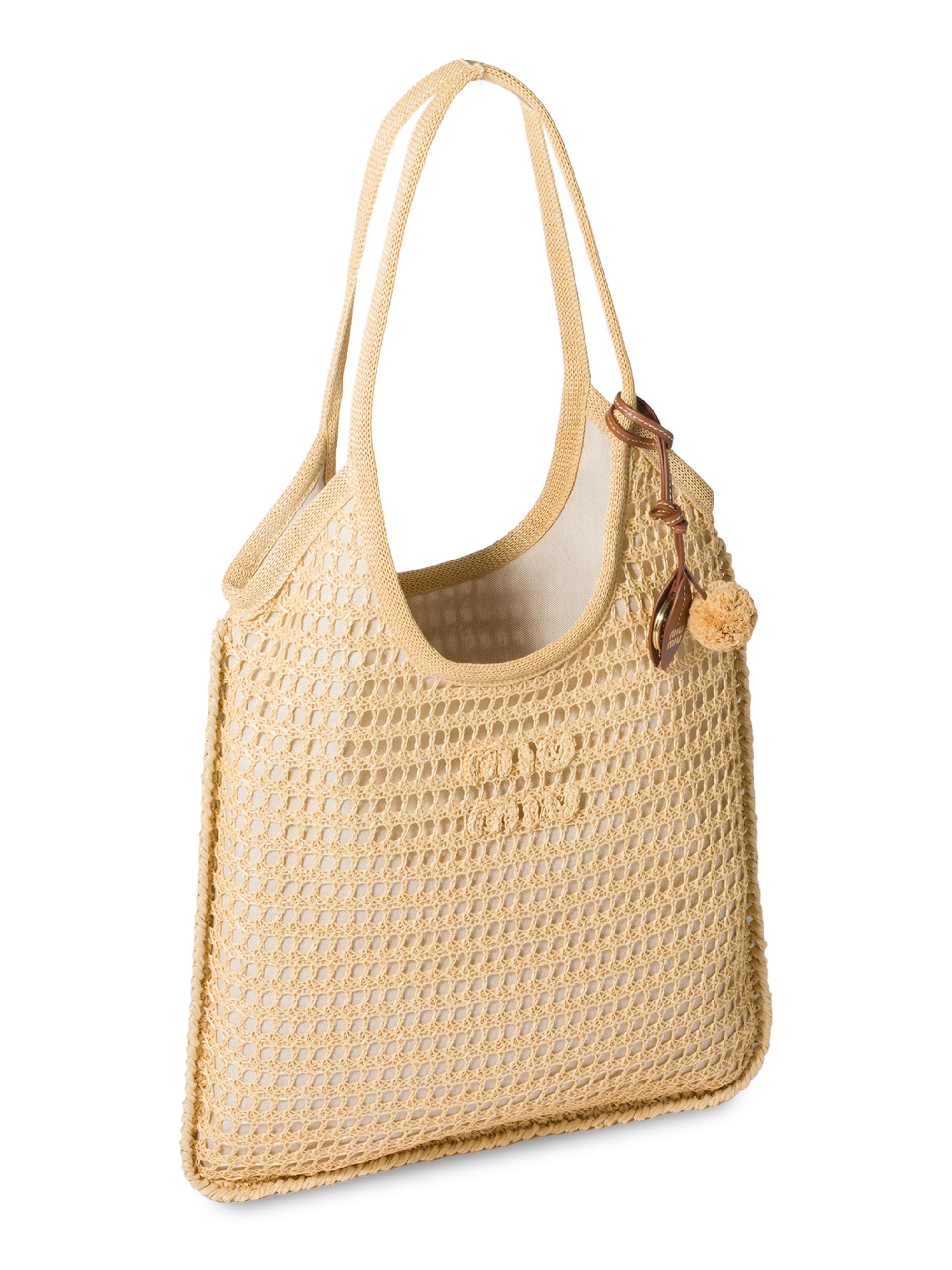 Miu Miu Ivy Raffia Crochet Shoulder Bag | Saks Fifth Avenue