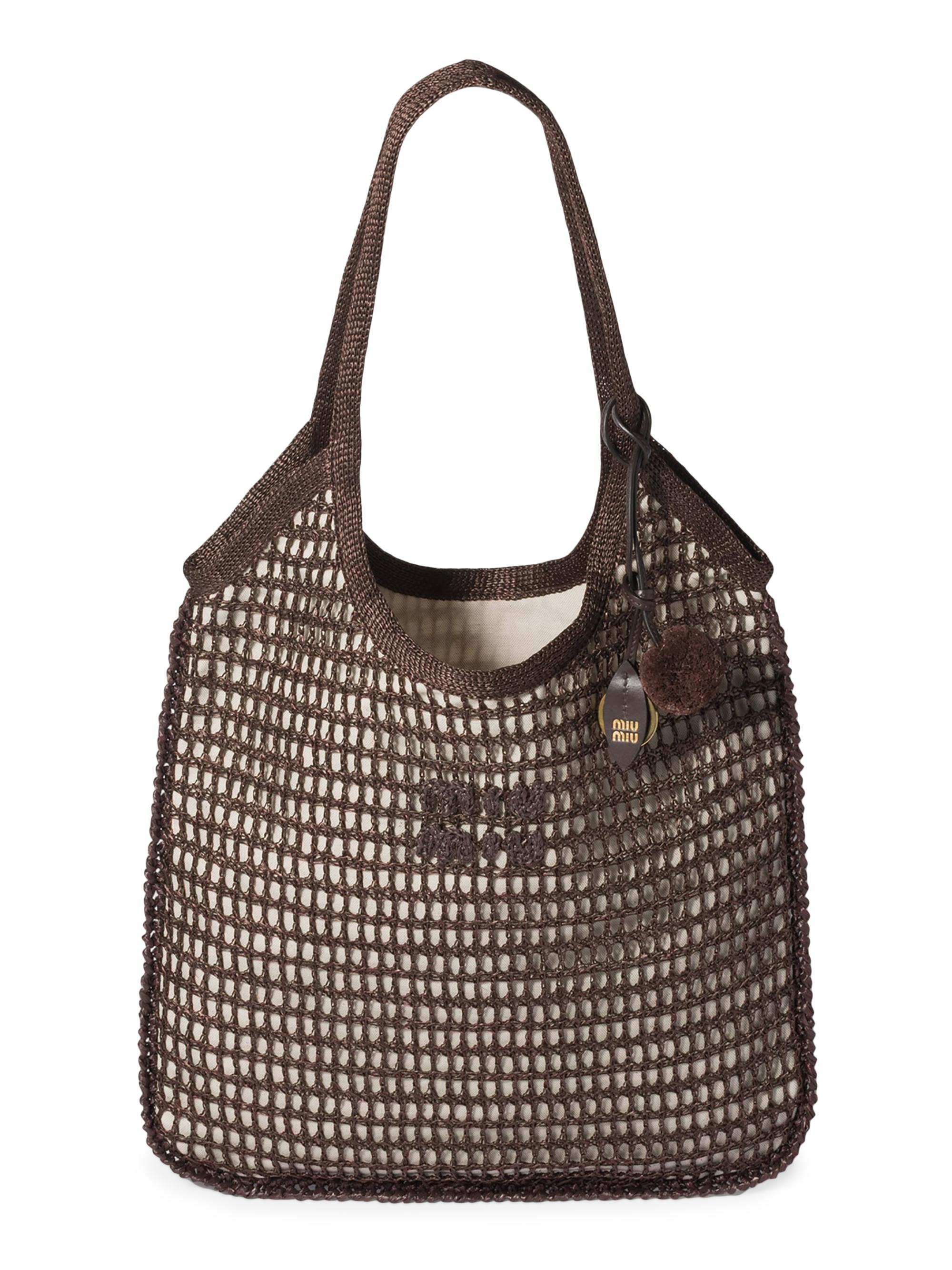 Miu Miu Women's Ivy Raffia Crochet Shoulder Bag - Beige Khaki