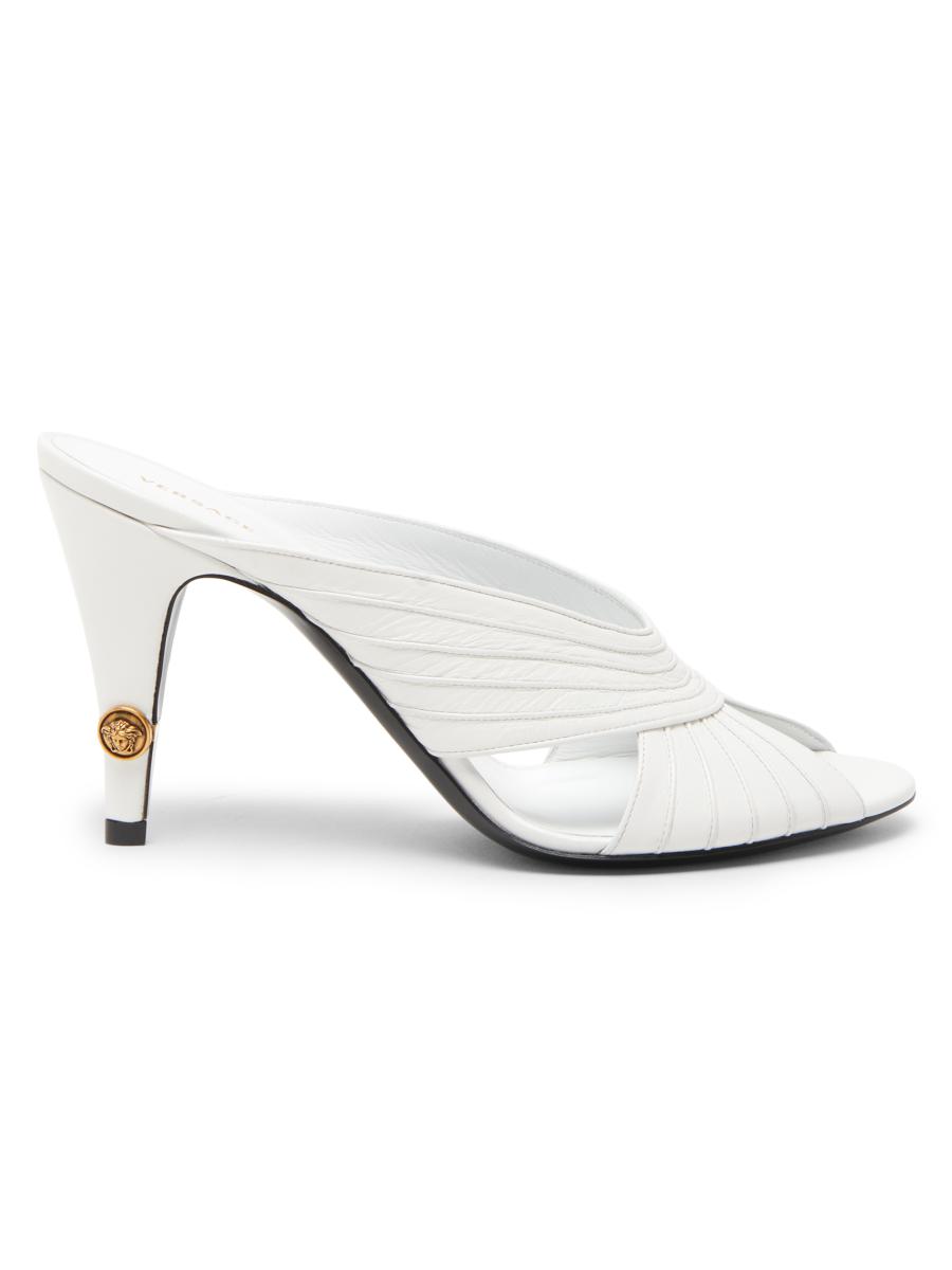 Versace Women's Medusa 90mm Leather Mules In White Gold