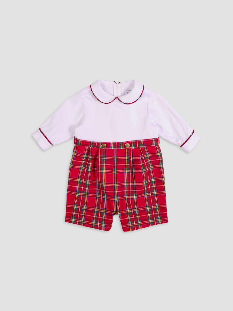 Florence Eiseman Boy's Baby Boy's Piqué Plaid Shortalls In Red Multi