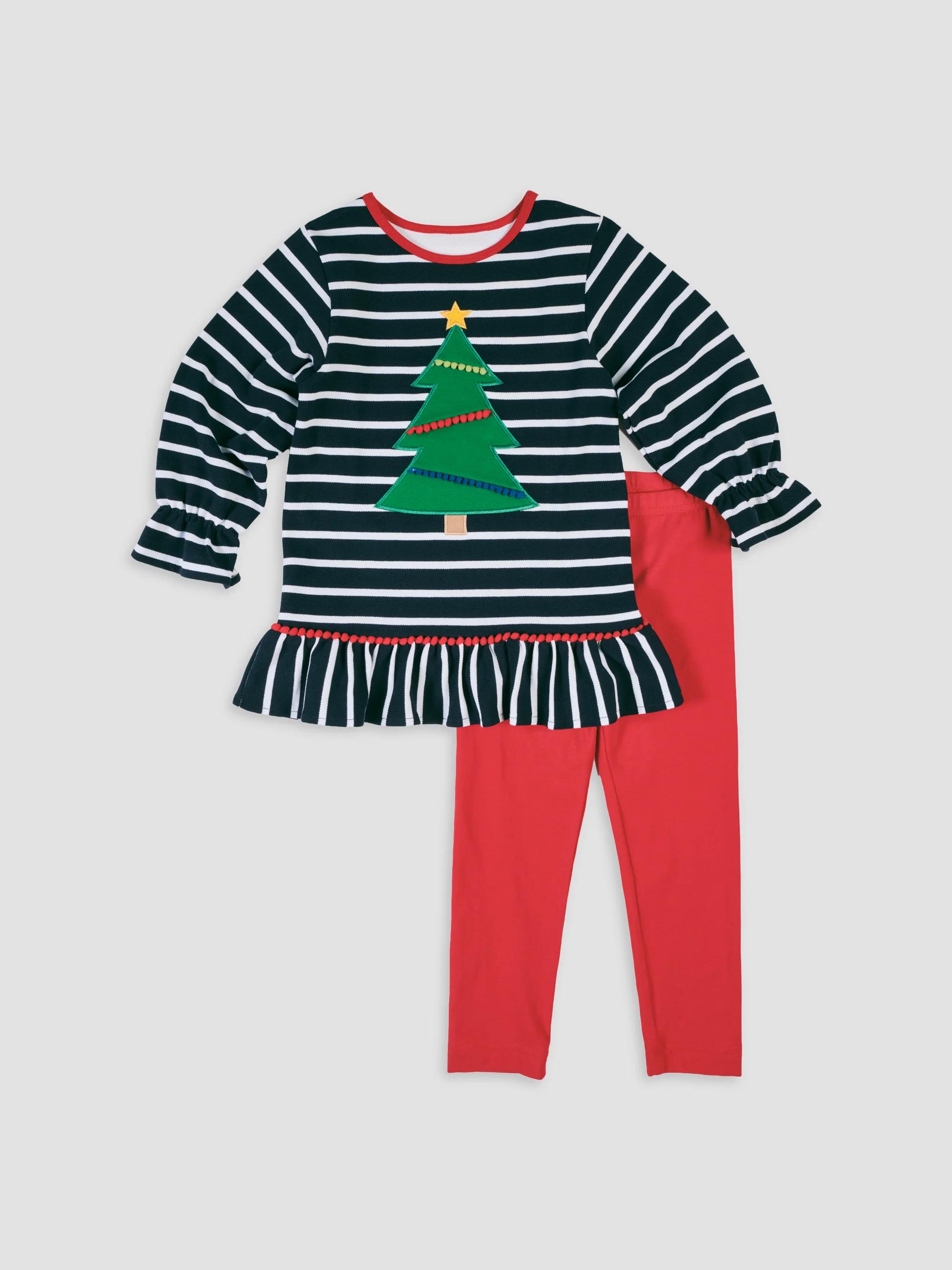 Florence Eiseman Girl's Little Girl's & Girl's 2-Piece Christmas Tree Top & Leggings Set - Navy And White - Size 2
