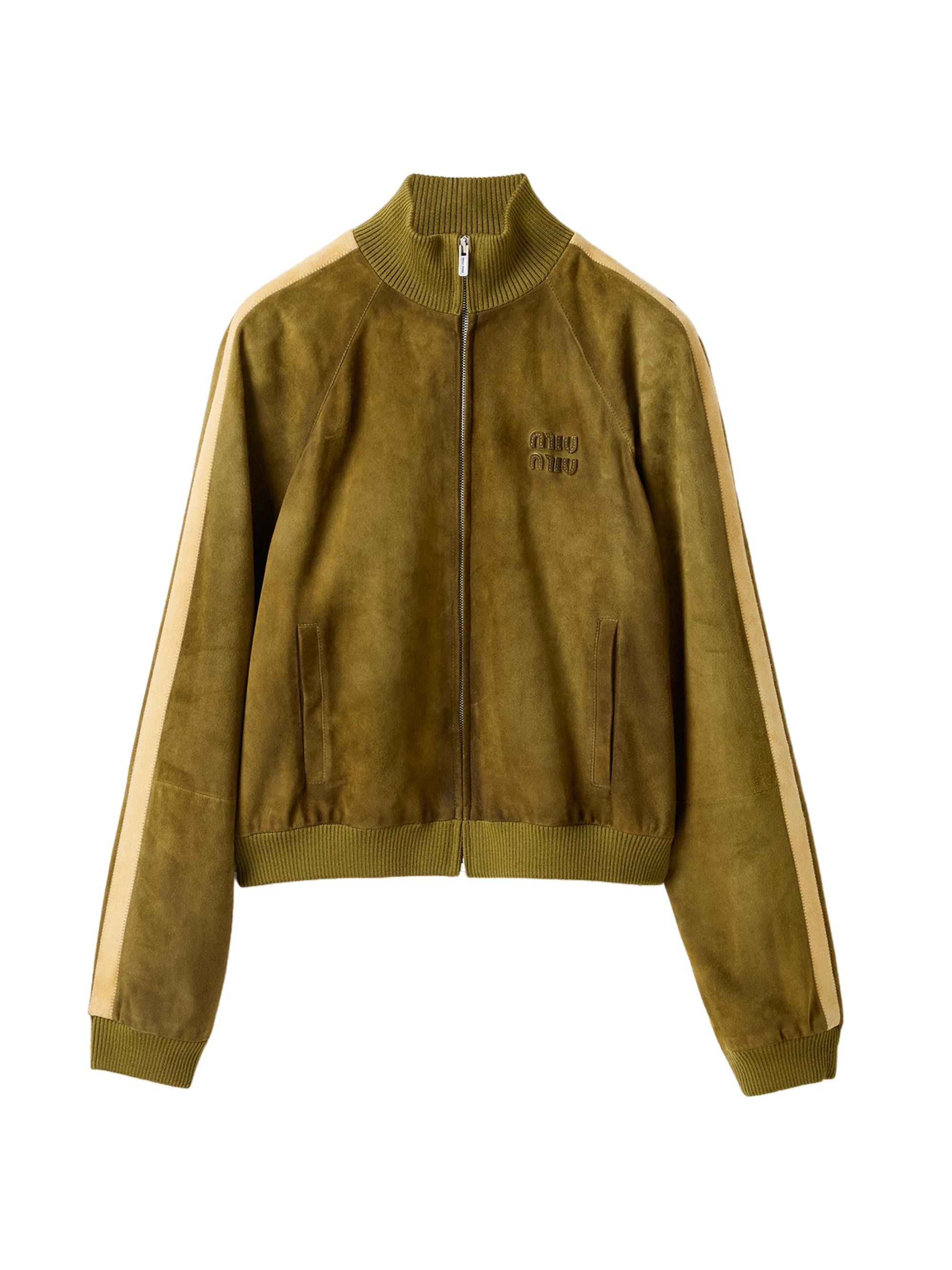 Miu Miu Women's Waxed Suede Jacket - Green - Women's Clothing