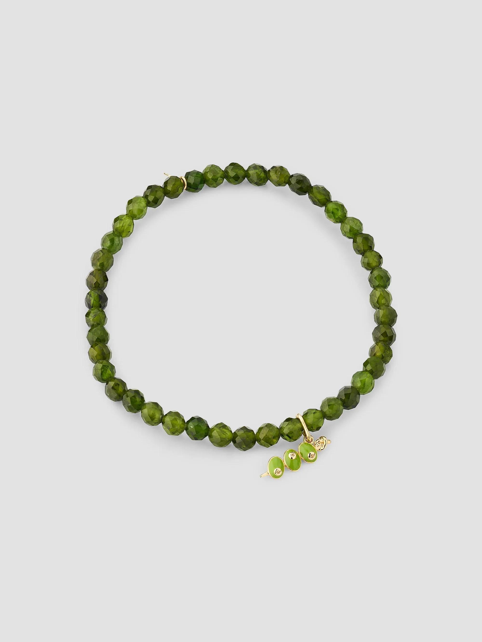 Sydney Evan Women's 14K Yellow Gold, Green Chrome Diopside & Orange Sapphire Beaded Stretch Bracelet - Green