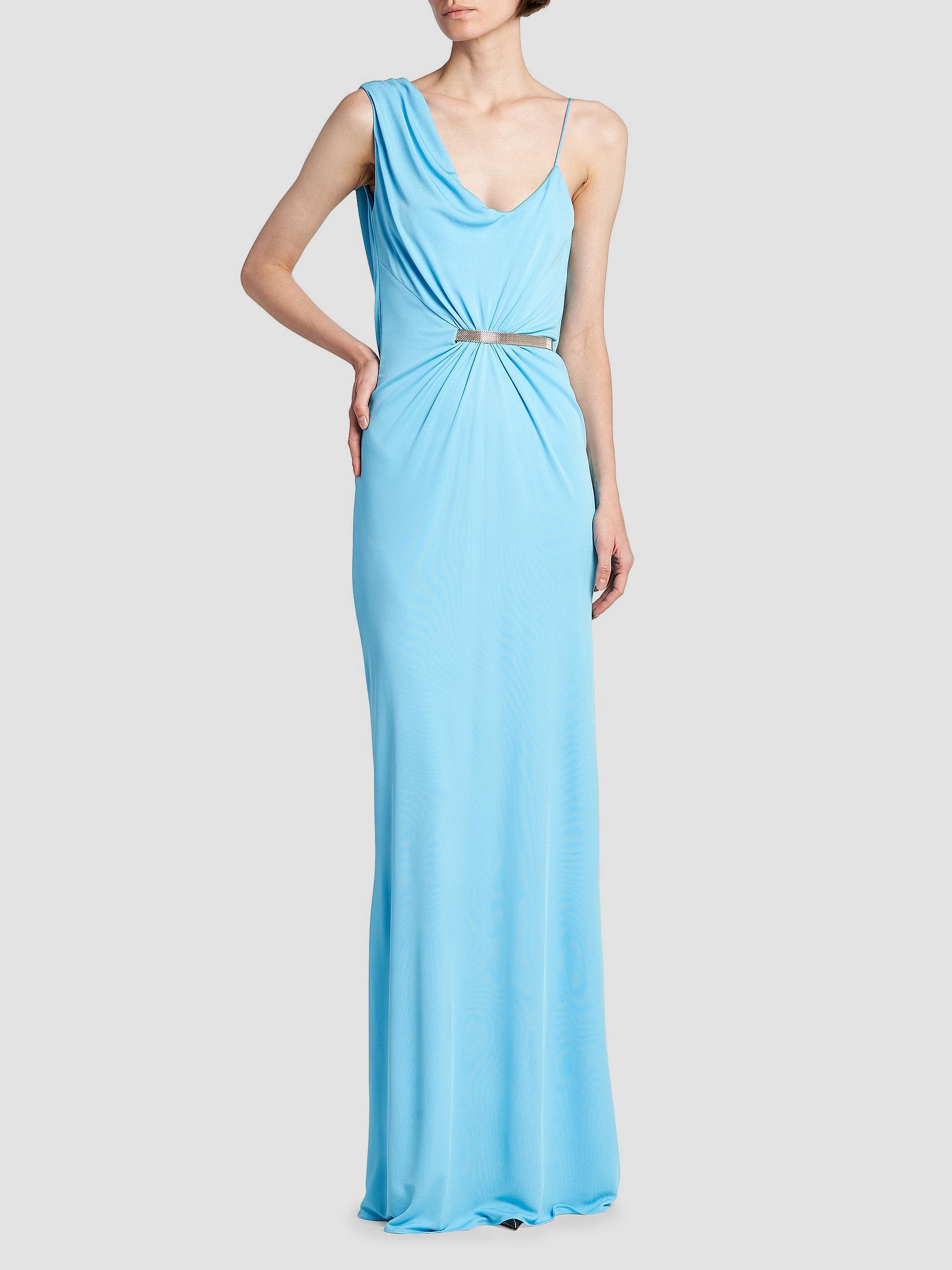 TOM FORD Crepe Jersey Asymmetric Evening Gown, Aqua Blue, Women's, 44
