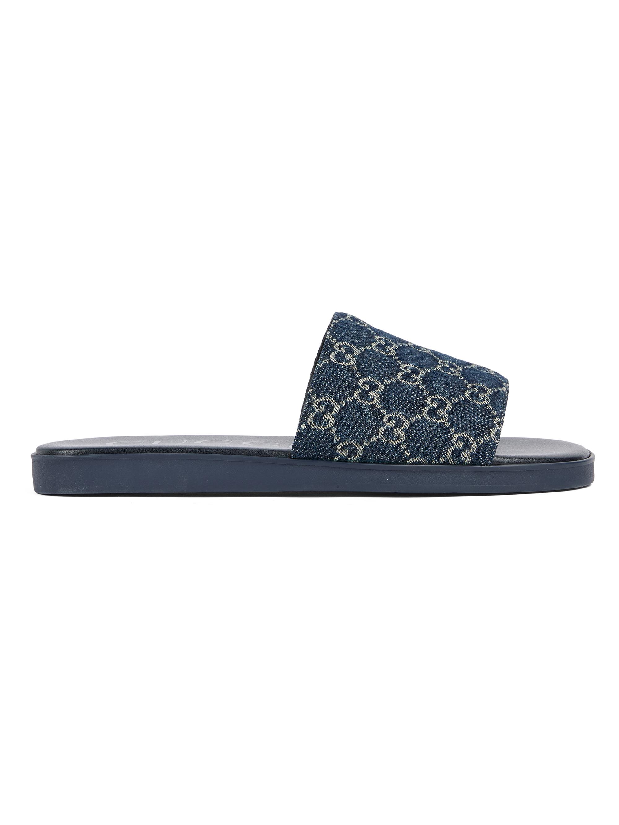 Gucci Men's Charlie GG Monogram Denim Slides - Denim  Sandals - Men's Shoes