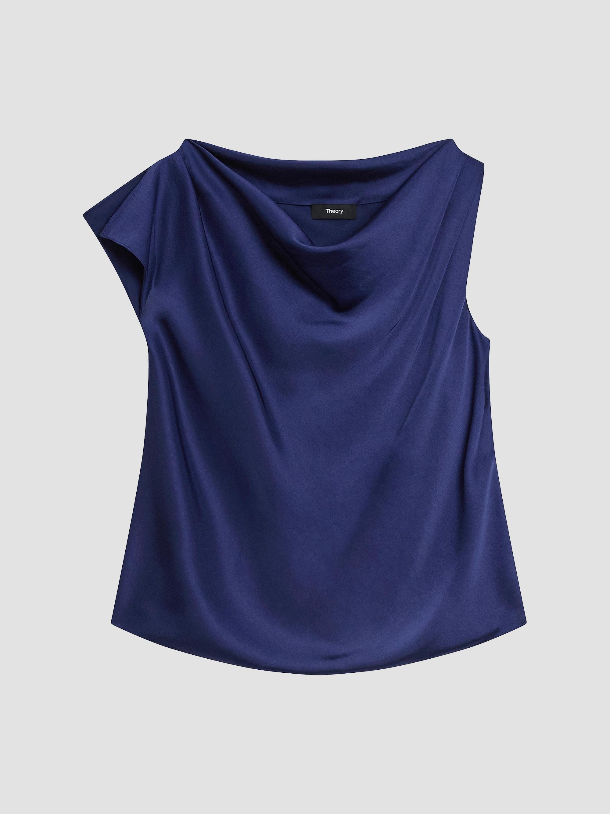 Theory Women's Cowlneck Satin Blouse - Sapphire Navy - Size Medium