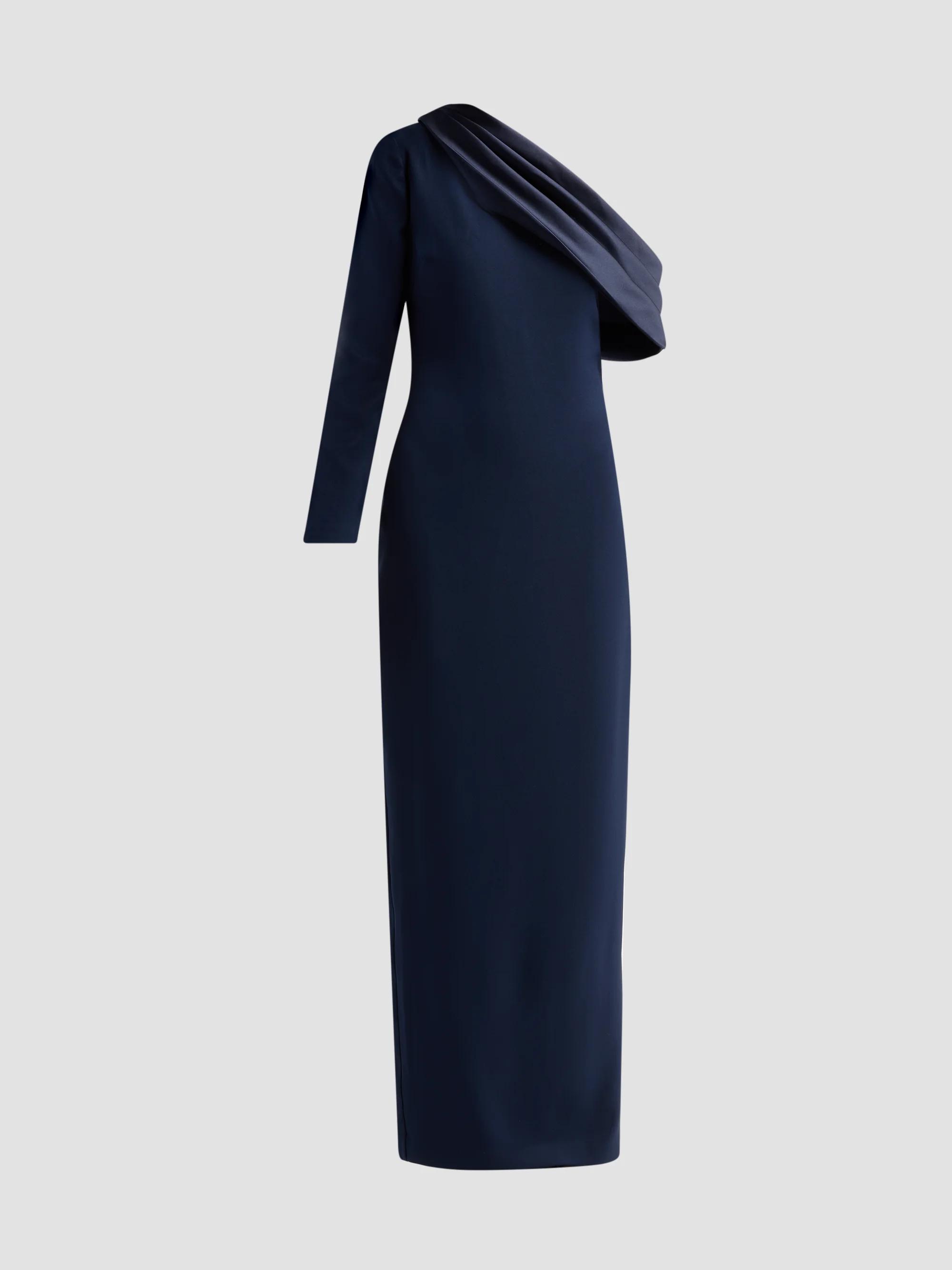 Badgley Mischka Crepe Asymmetric Blouson Gown