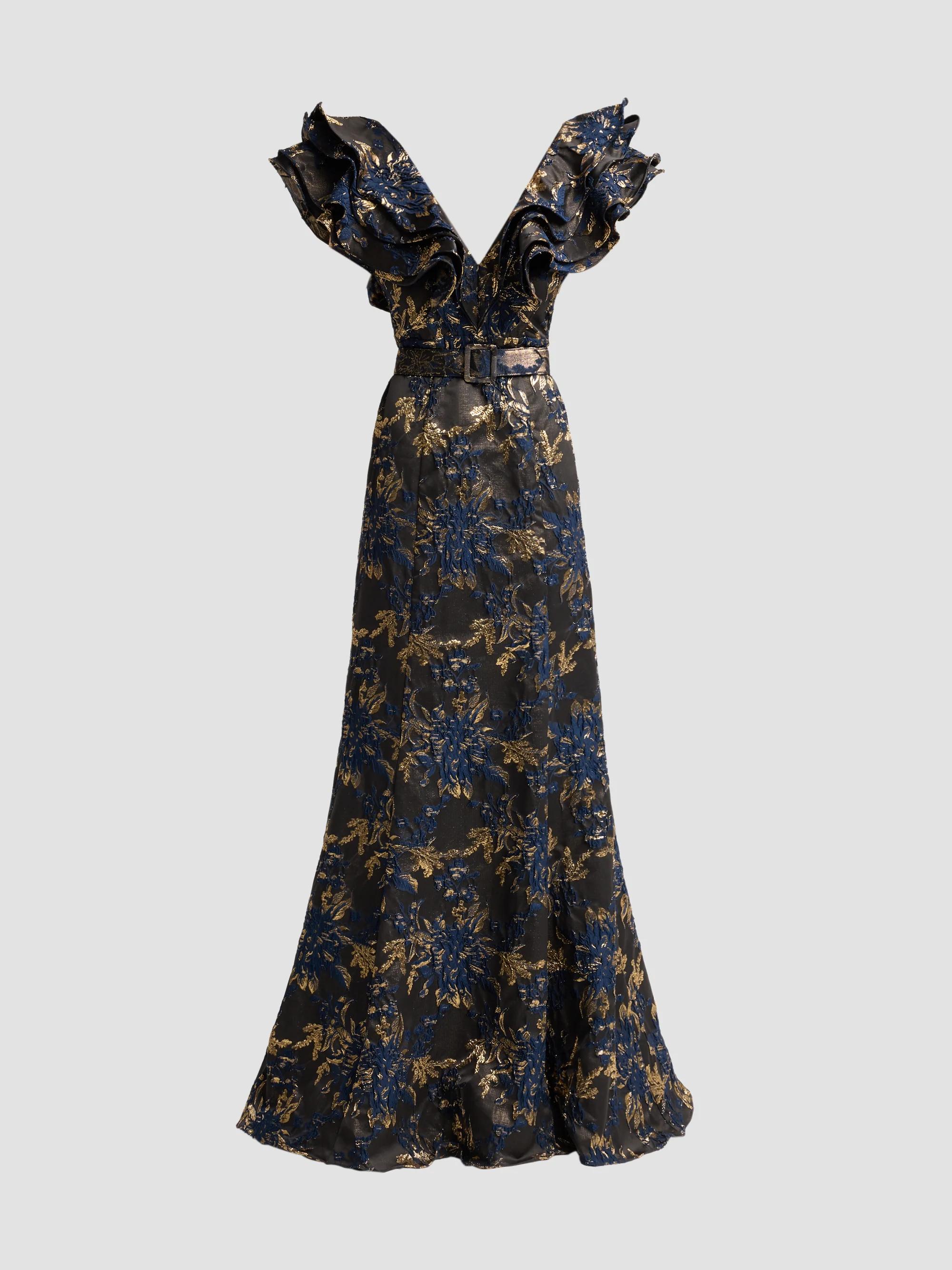 badgley mischka gold pleated midi dress Floral Belted Midi-Dress unconventional