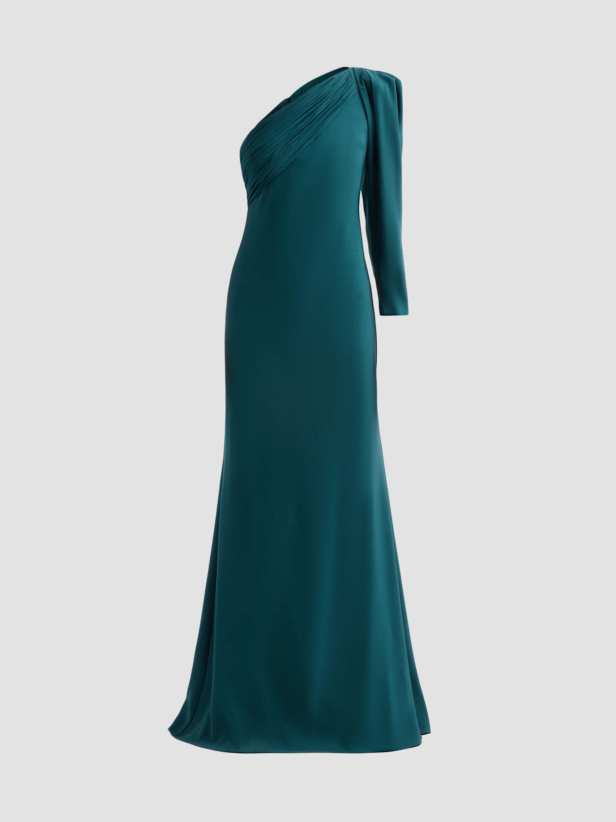 Badgley Mischka Crepe Asymmetric Blouson Gown | Saks Fifth Avenue