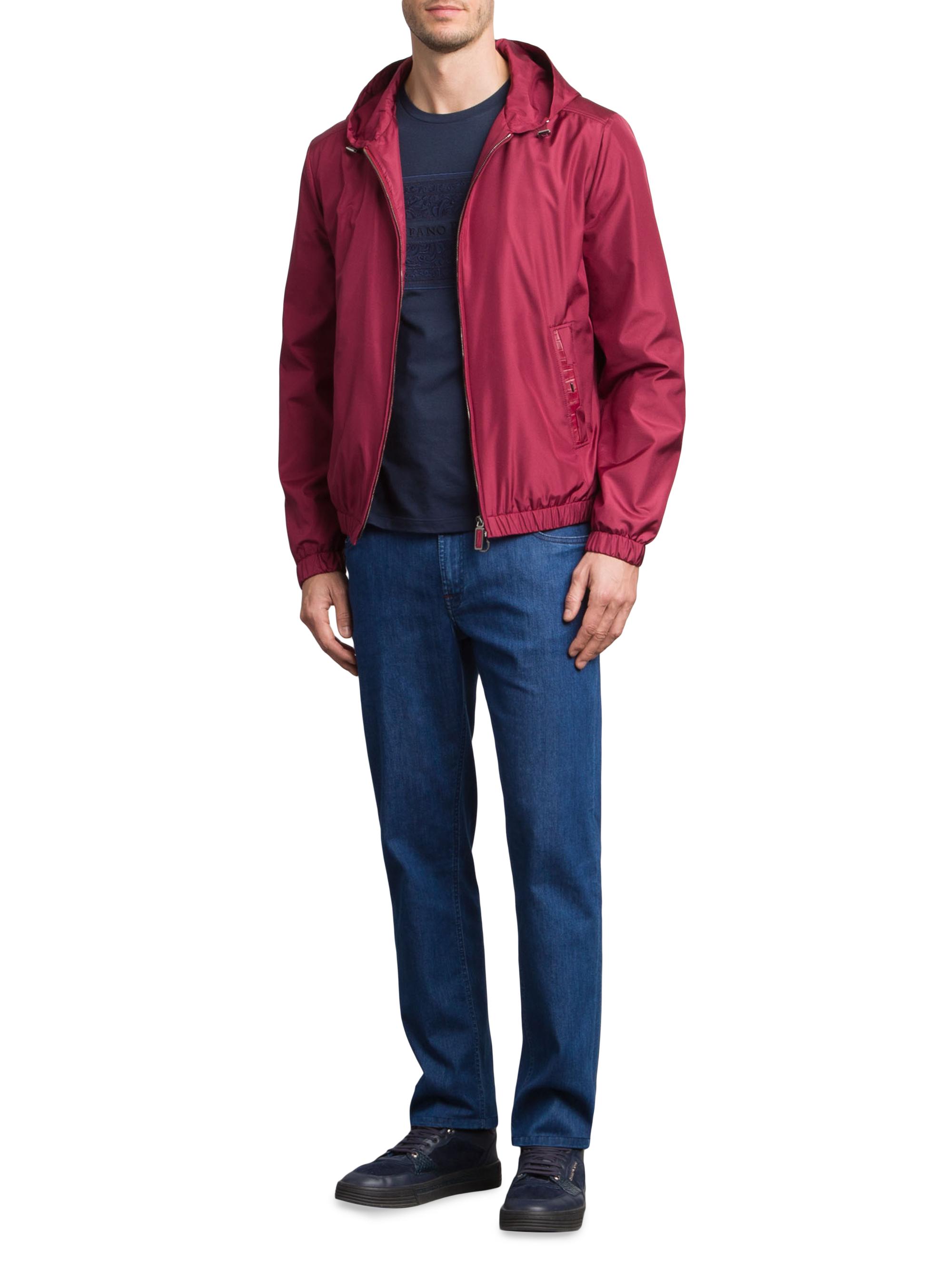 Stefano Ricci Men's Silk and Matted Crocodile Leather Hooded Blouson Jacket - Red