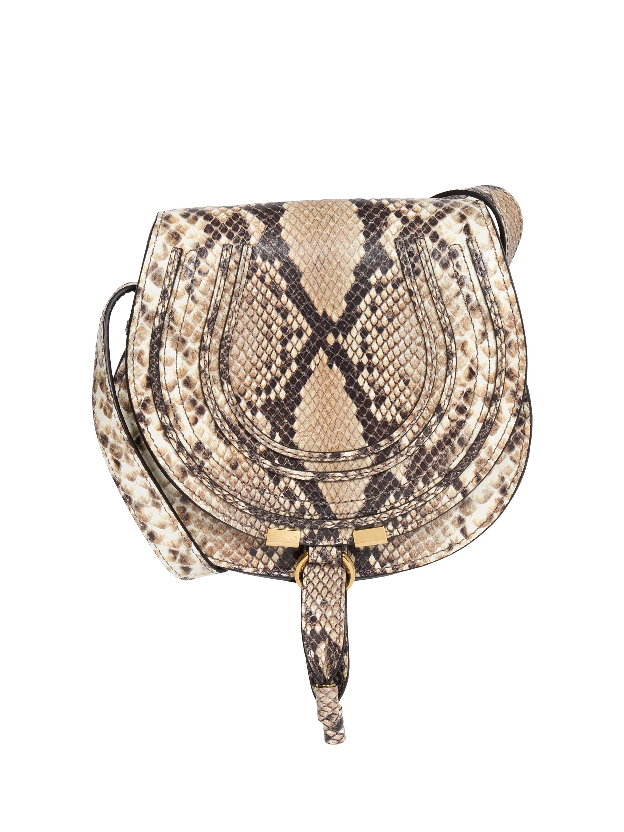 Chloé Women's Marcie  Snake-Embossed Printed Leather Saddle Bag - Dusty Beige | Thumbnail 7